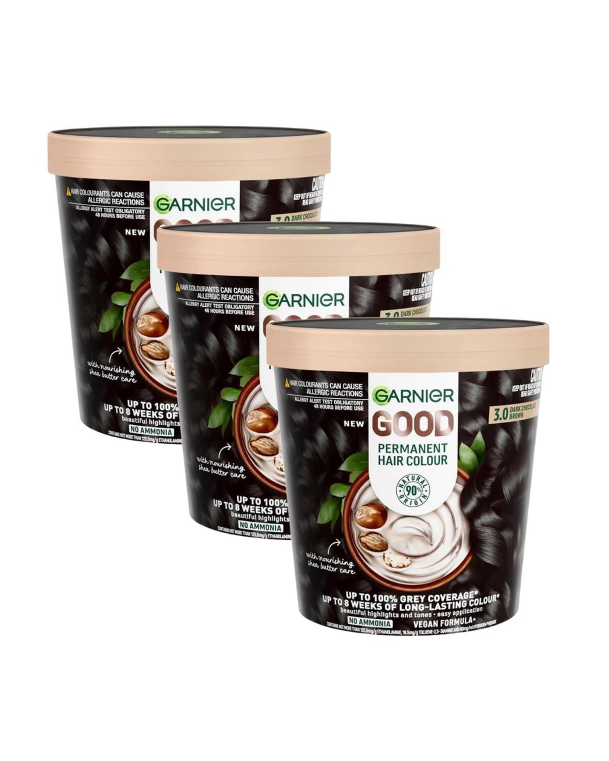 1 3 x Garnier Permanent Hair Colour - 3.0 Dark Chocolate Brown - Brown, 1 of 10