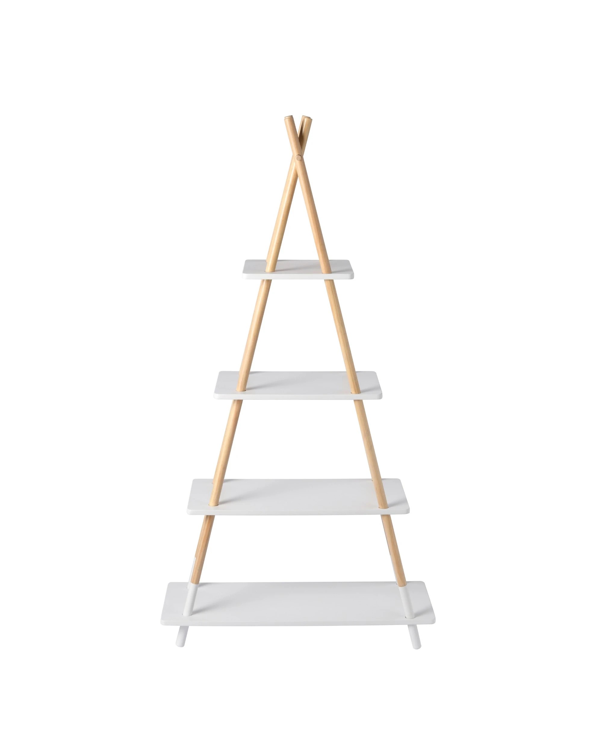 3 Takara Kusa 4-Tier Natural Wooden A-Frame Ladder Storage Shelf Bamboo Bookcase 30x78x148cm - Natural and White, 3 of 5