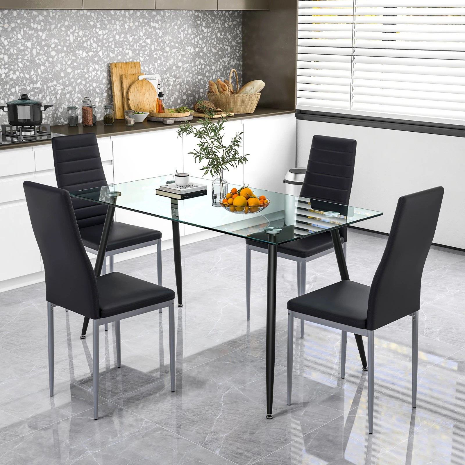 2 Costway 4x PVC Leather Dining Chairs Upholstered Armless Seat - Black, 2 of 4