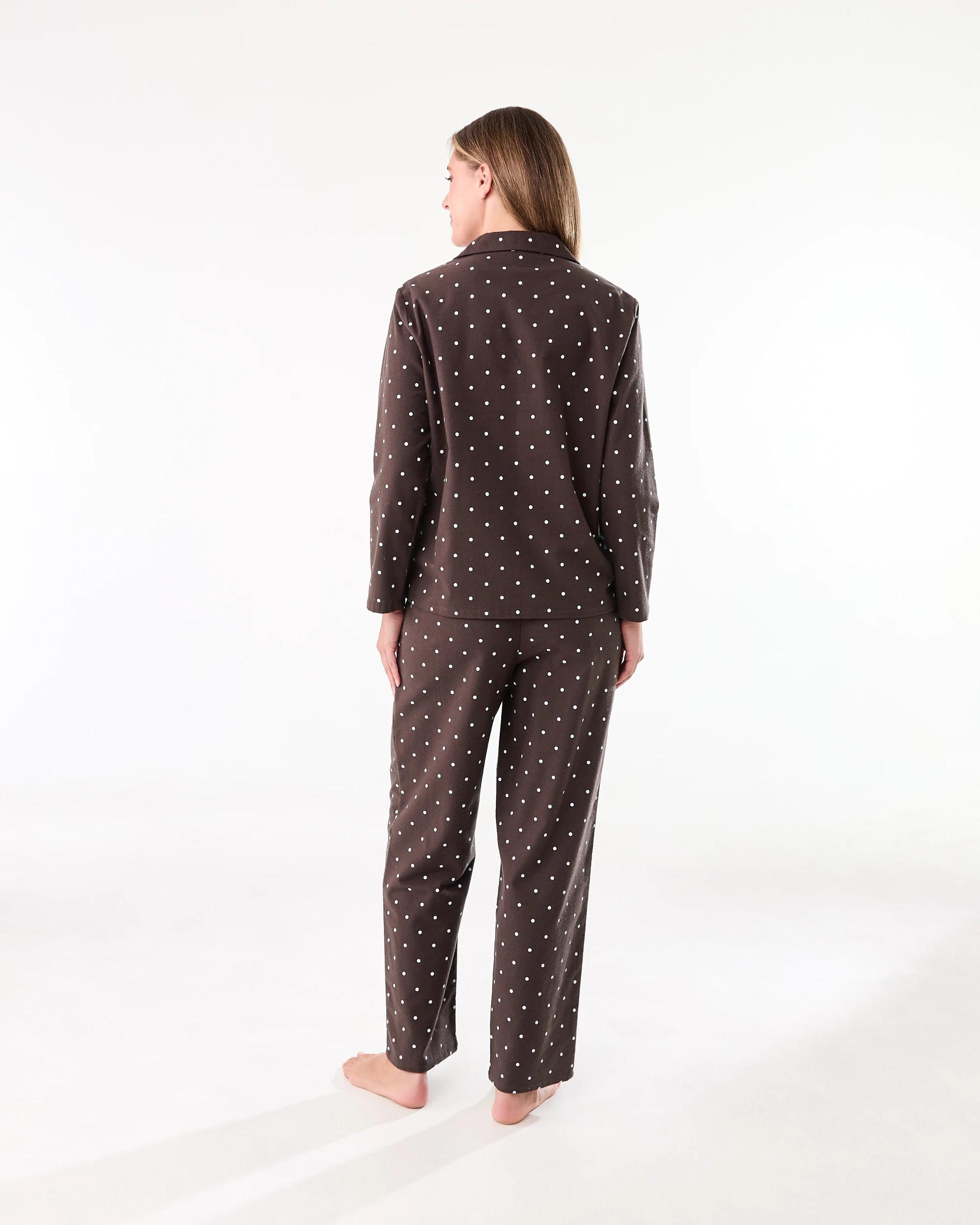 3 Cotton Flannel Pyjama Set Dots Choc, 3 of 7