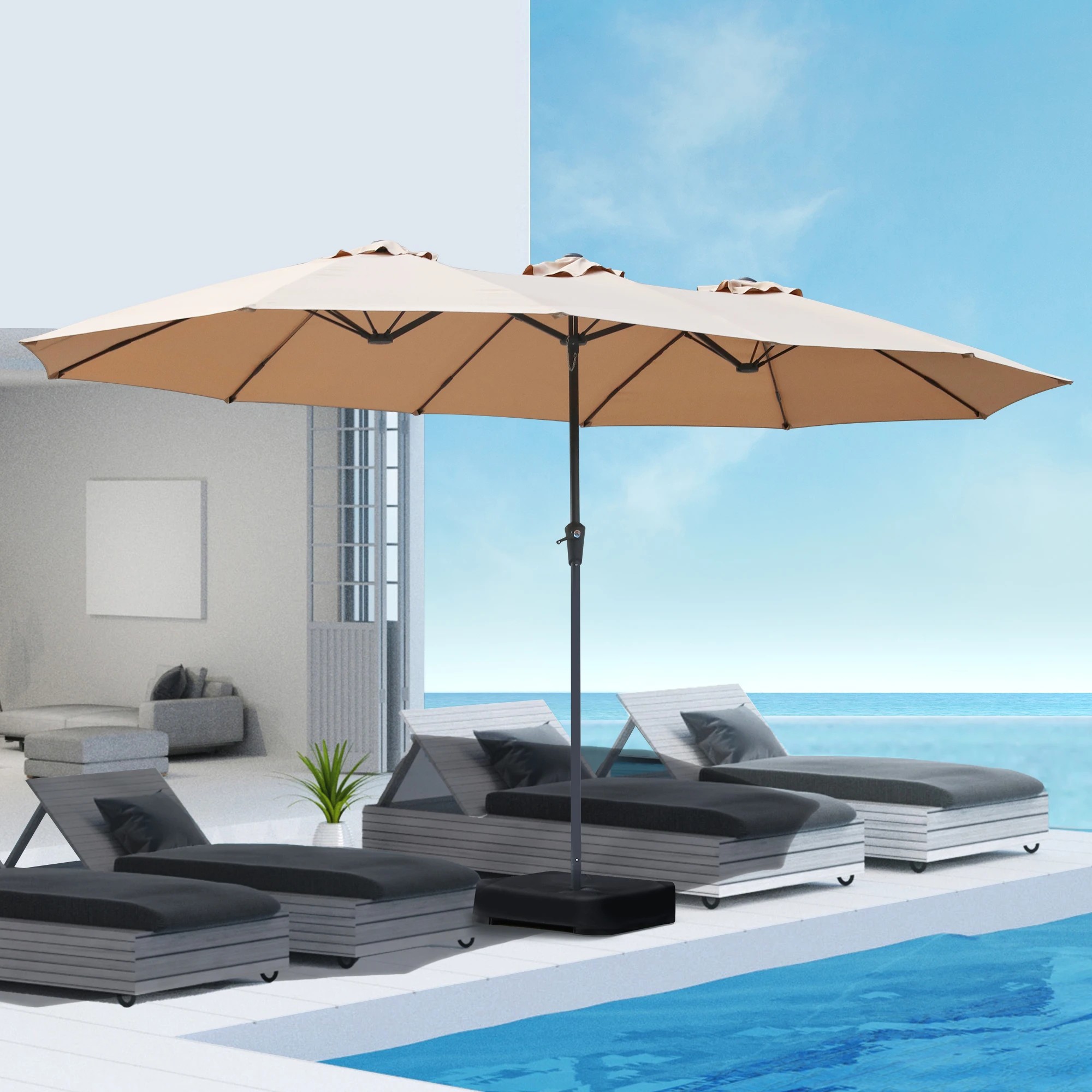 7 Mountview 4x2M Outdoor Twin Large Patio Umbrella with Base - Beige, 7 of 9