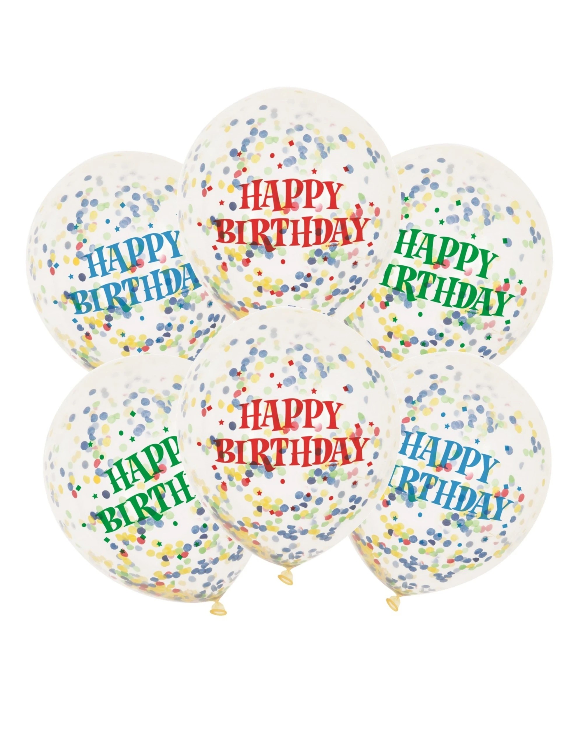 1 Unique Happy Birthday Confetti Balloons Pack of 6 - Multi, 1 of 2