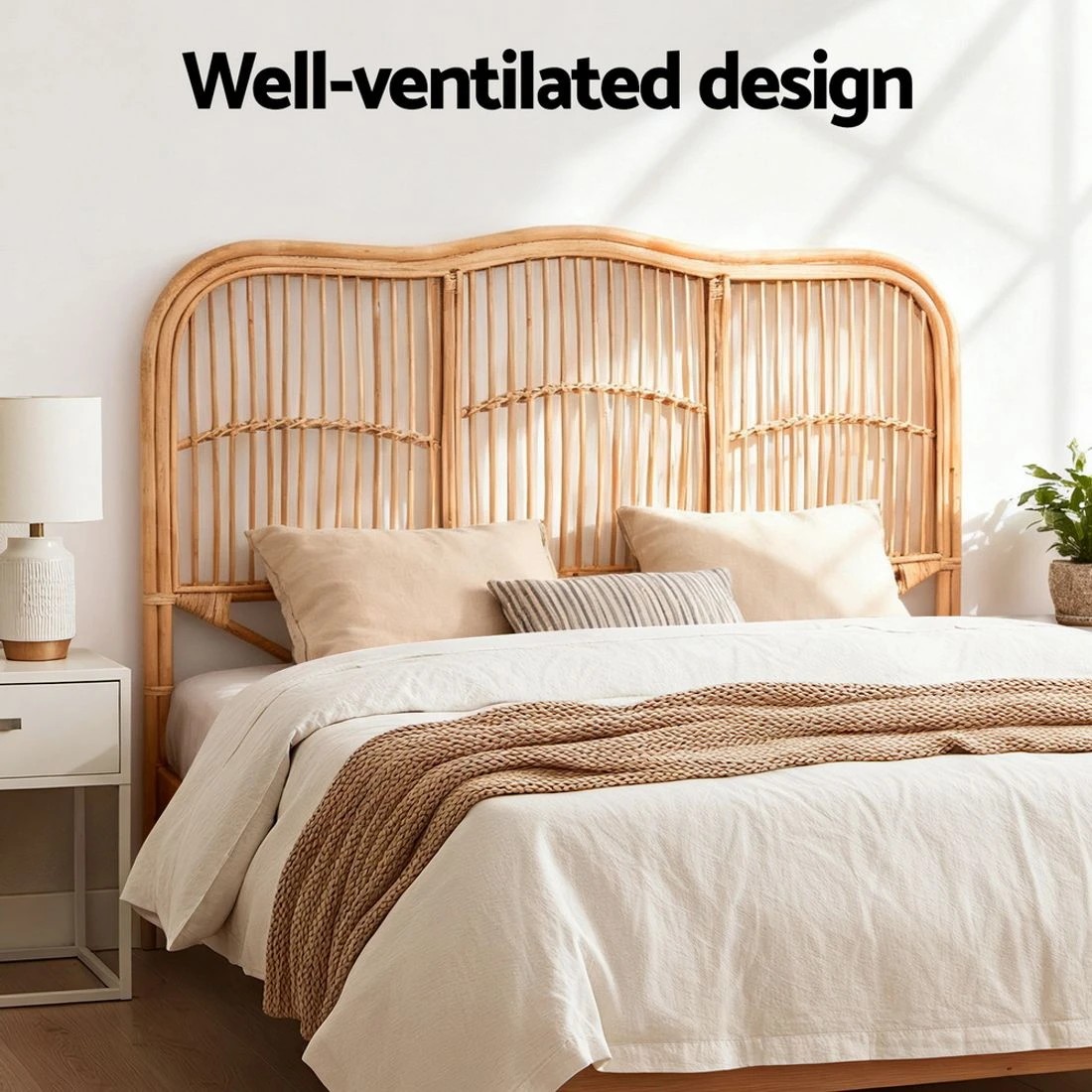 6 Artiss Bed Headboard Queen Bedhead Rattan - NERO - Natural, 6 of 7
