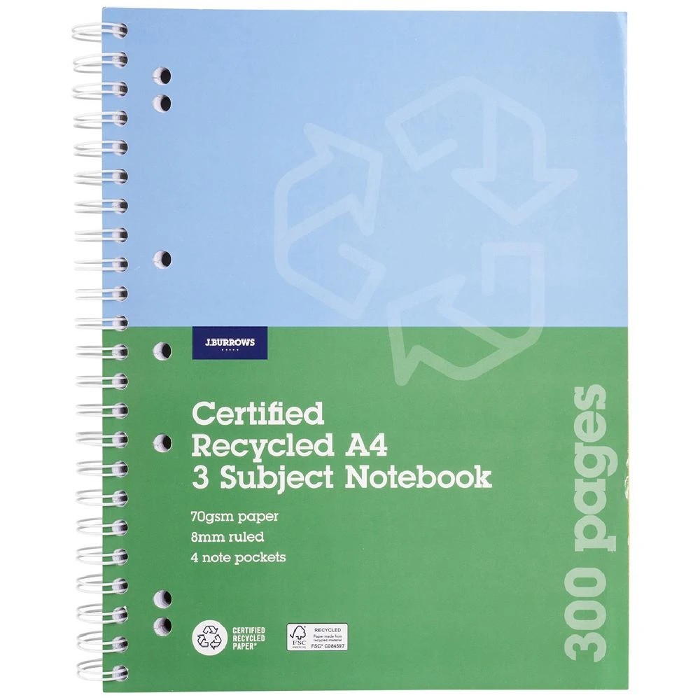 1 J.Burrows Recycled A4 3 Subject Notebook 300 Page, 1 of 4