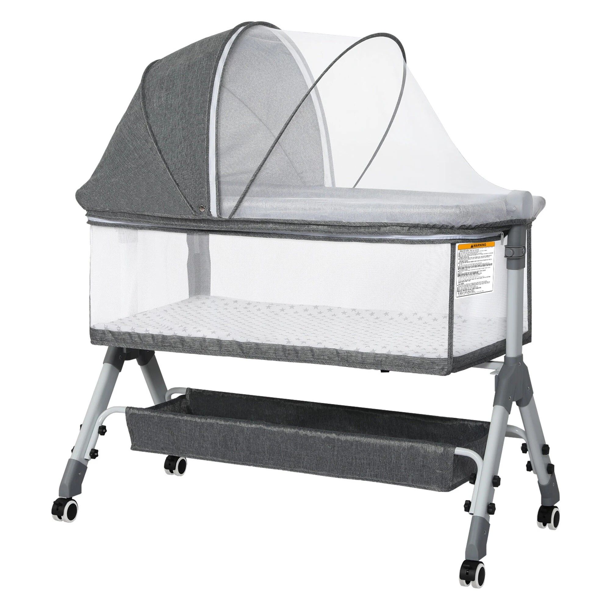 1 Bopeep Baby Cot Bed Crib Portable Bassinet Safety Fence Adjustable Bedside, - Grey, 1 of 9