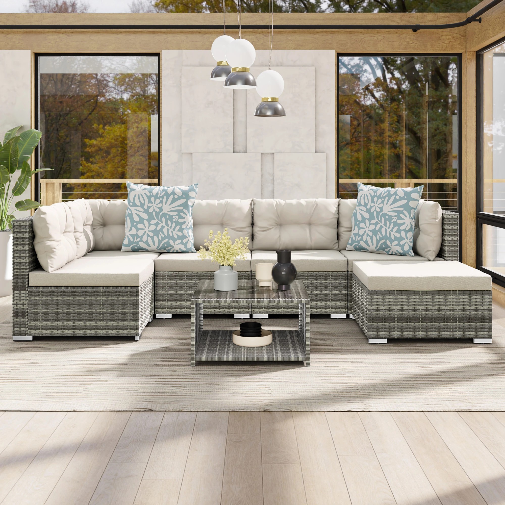 10 Alfordson Outdoor Furniture 7PCS Patio Wicker Set Light - Grey, 10 of 10