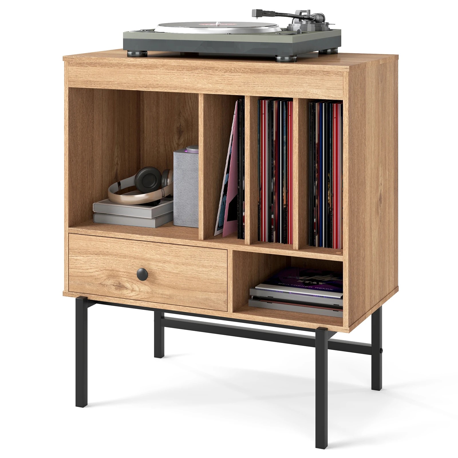 7 Costway Record Player Stand Vinyl Storage Cabinet w/Album Holders Turntable Stand - Black, 7 of 8