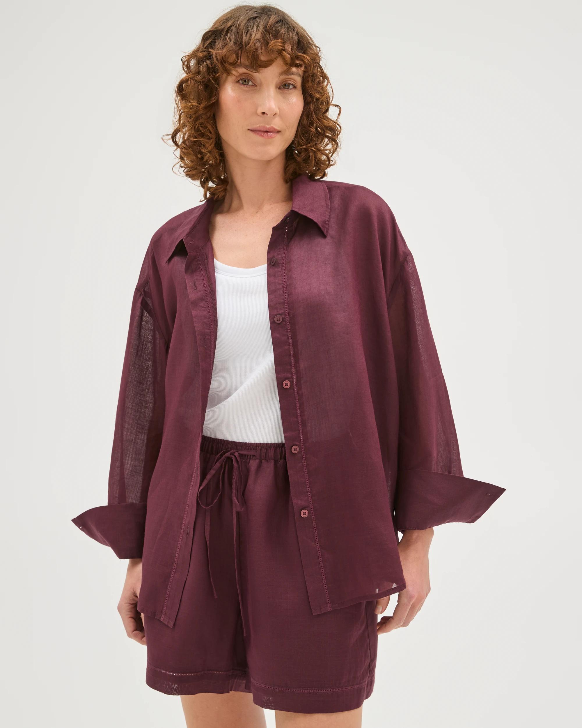 4 Target Woman Long Sleeve Trim Detail Shirt MERLOT, 4 of 6