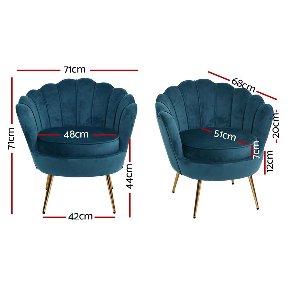 2 Artiss Armchair Velvet   Callista - Blue, 2 of 7