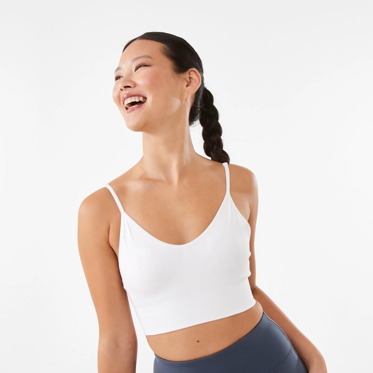 1 Active Womens Seamfree V-Neck Crop Top Ecru, 1 of 8