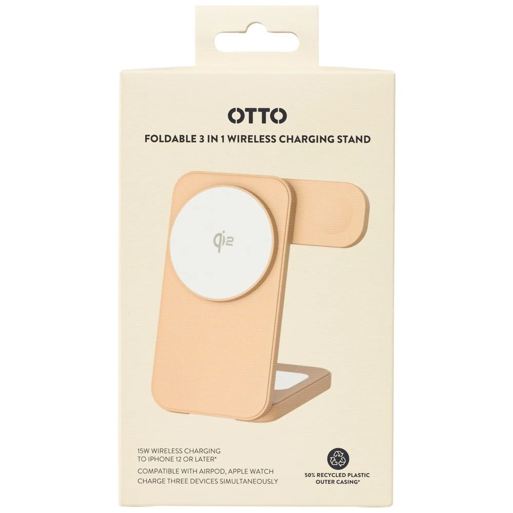 6 Otto On The Go Foldable 3 in 1 Wireless Charging Stand Tan, 6 of 7