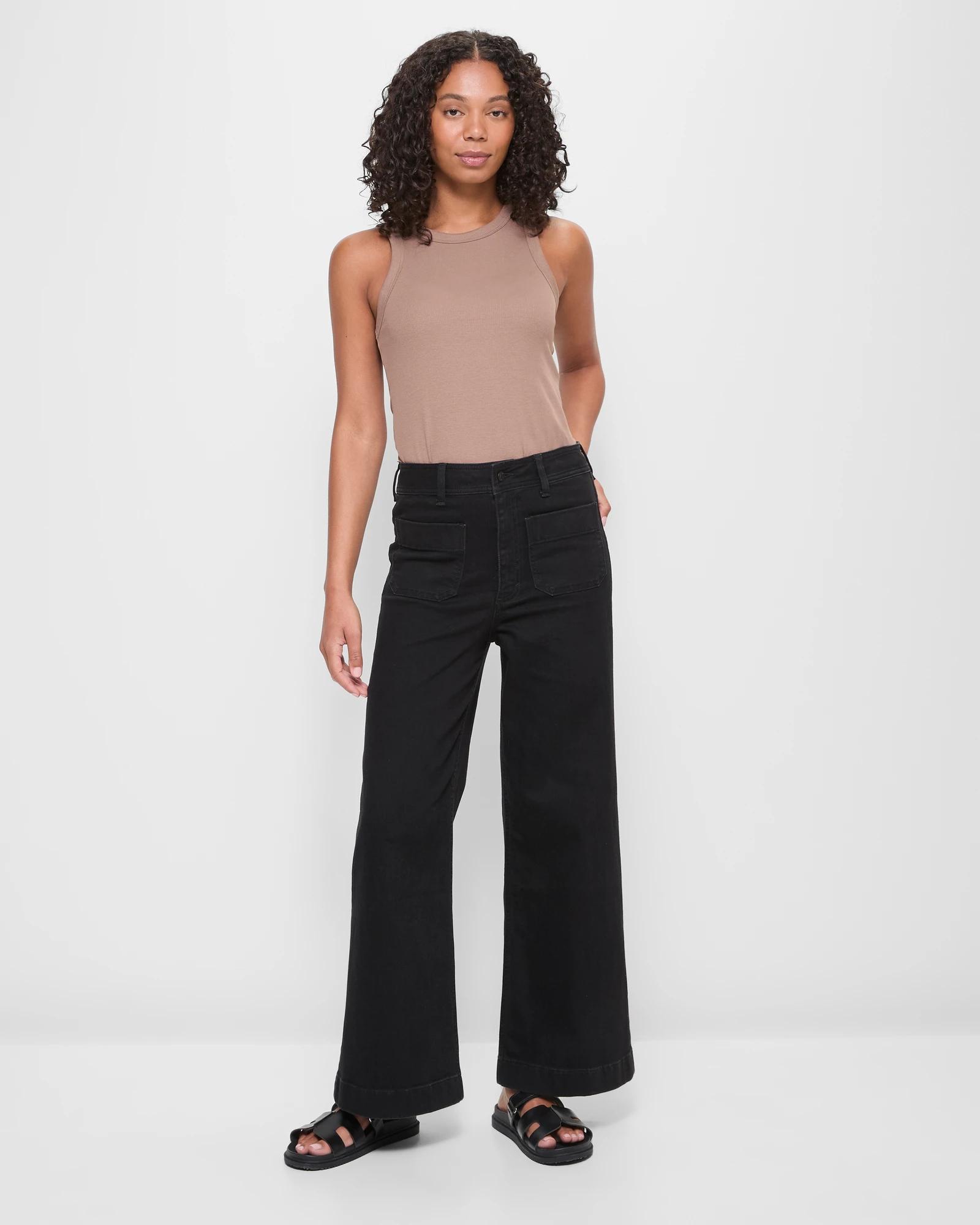 1 Target Mila Wide Leg High Rise Full Length Flat Front Denim Jeans BLACK, 1 of 5