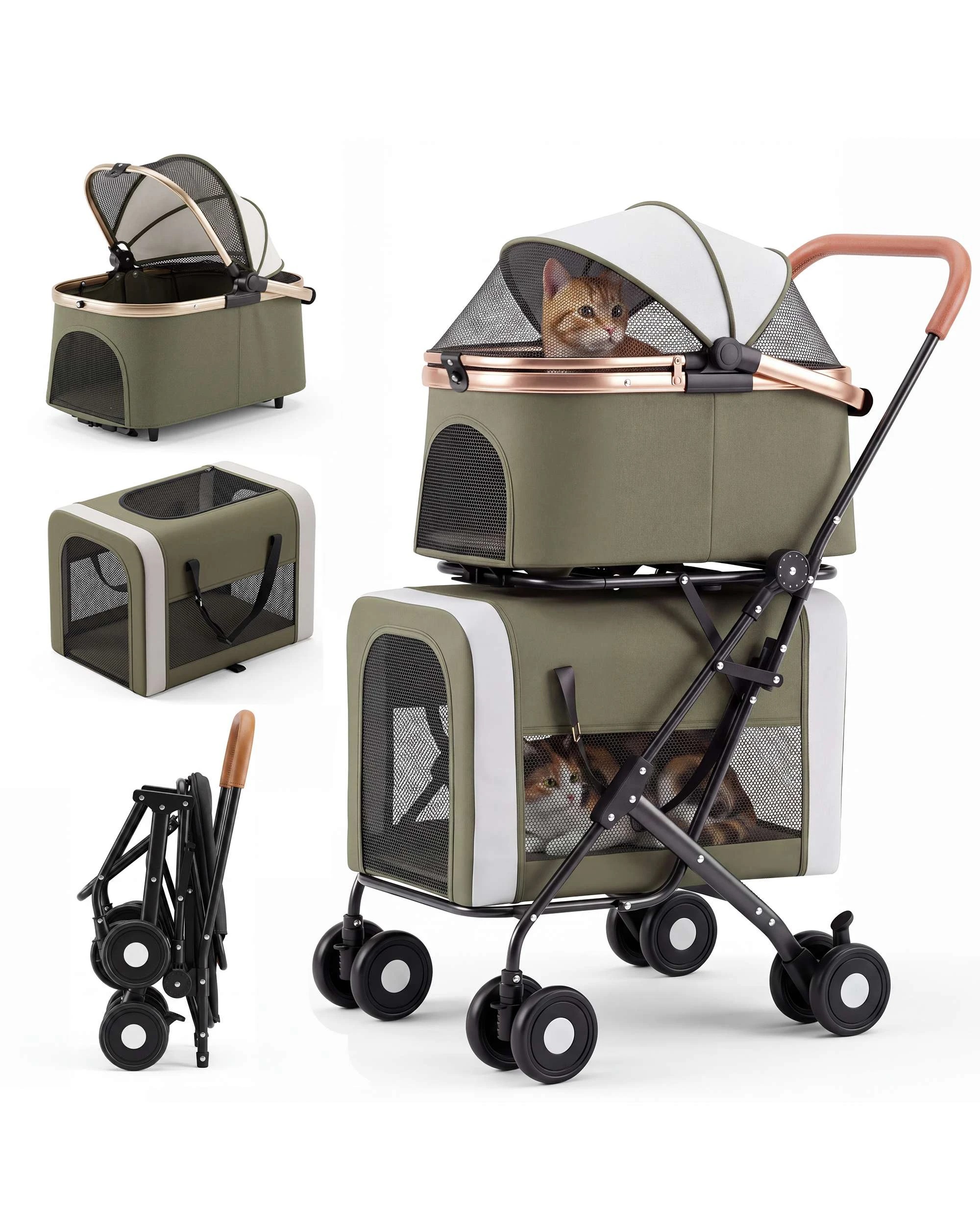 1 Advwin Dog Stroller with Detachable Carrier 3-in-1 Pet Pram Stroller Car Seat, 1 of 10