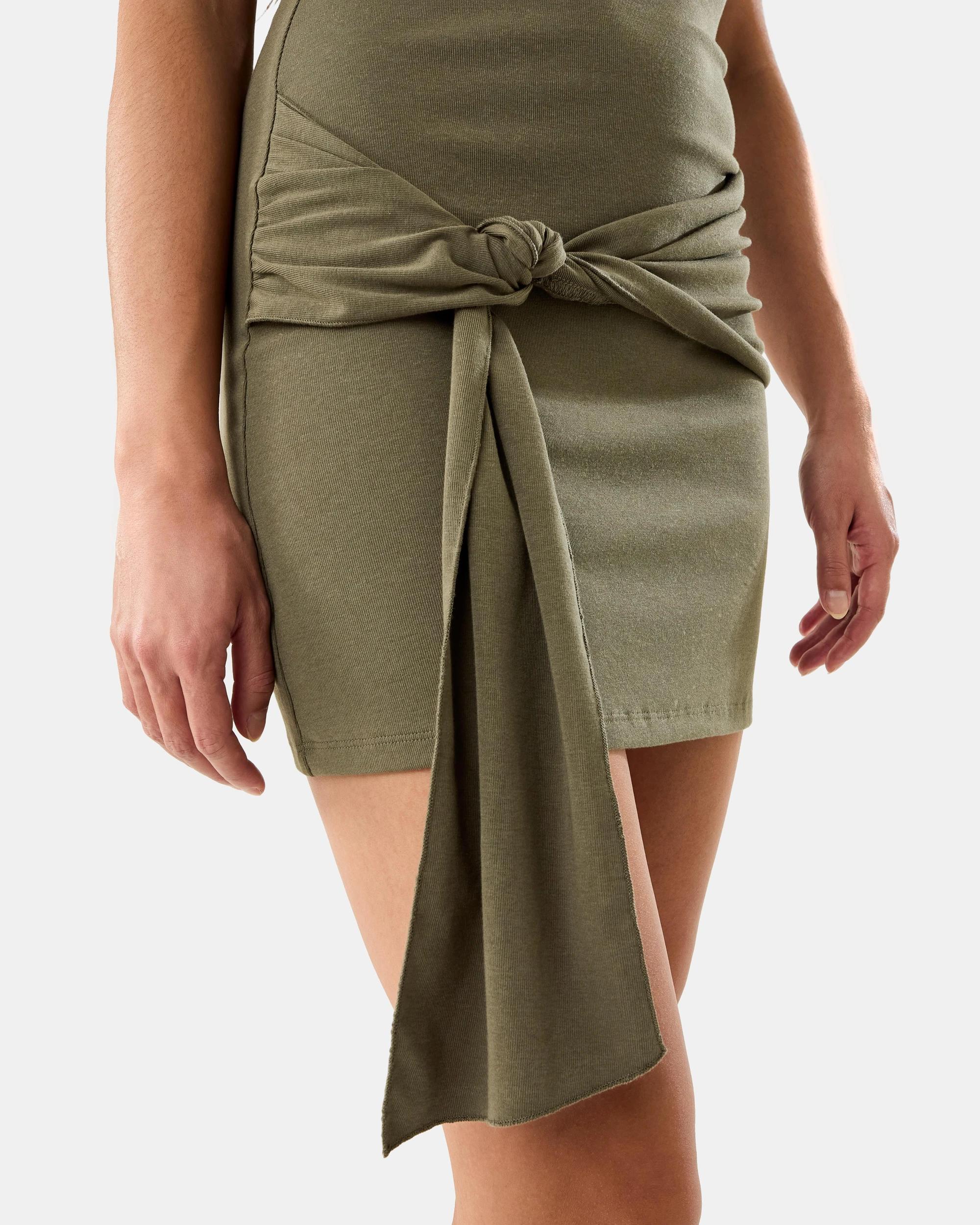 9 Sleeveless Ruched Jersey Mini Dress Deep Olive, 9 of 10