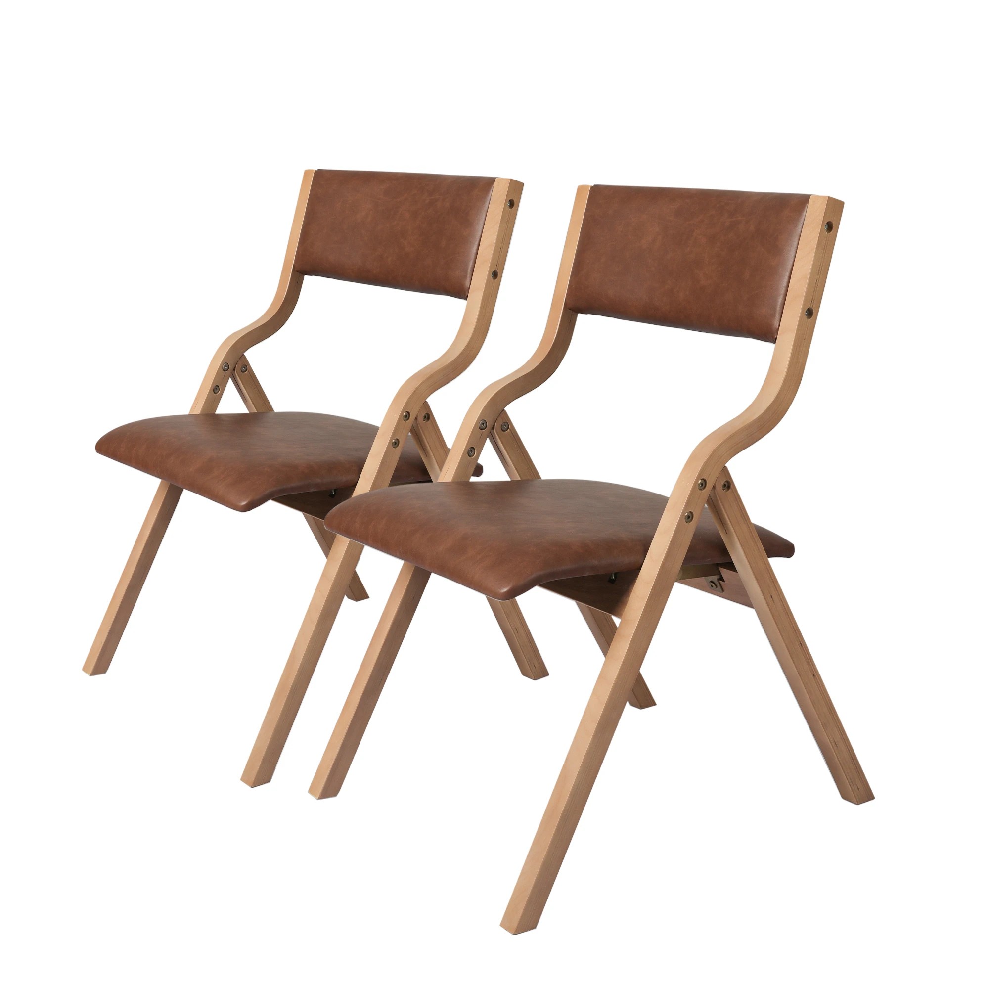1 Levede 1 Set Of 2 Foldable Dining Chairs - Brown, 1 of 6