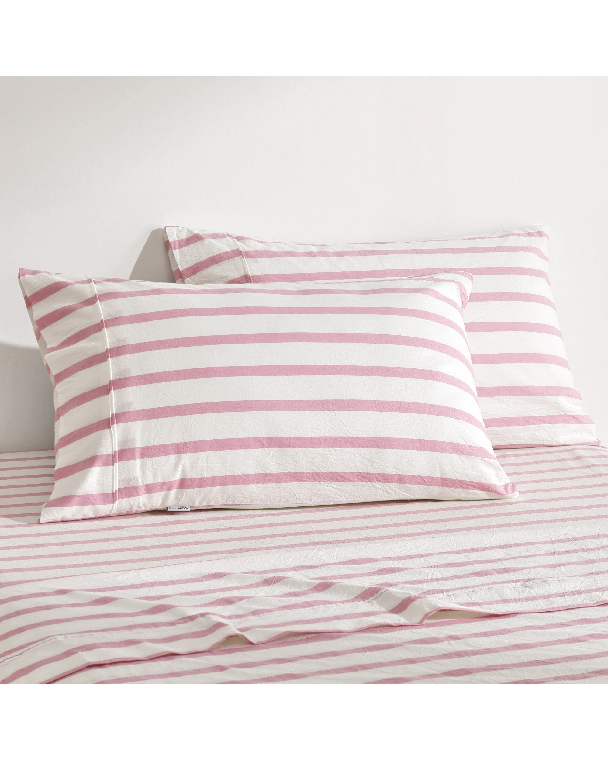 1 Dreamaker Twin Pack Bask Yarn Dyed Washed Cotton Striped Standard Pillowcase - Pink Pearl, 1 of 6