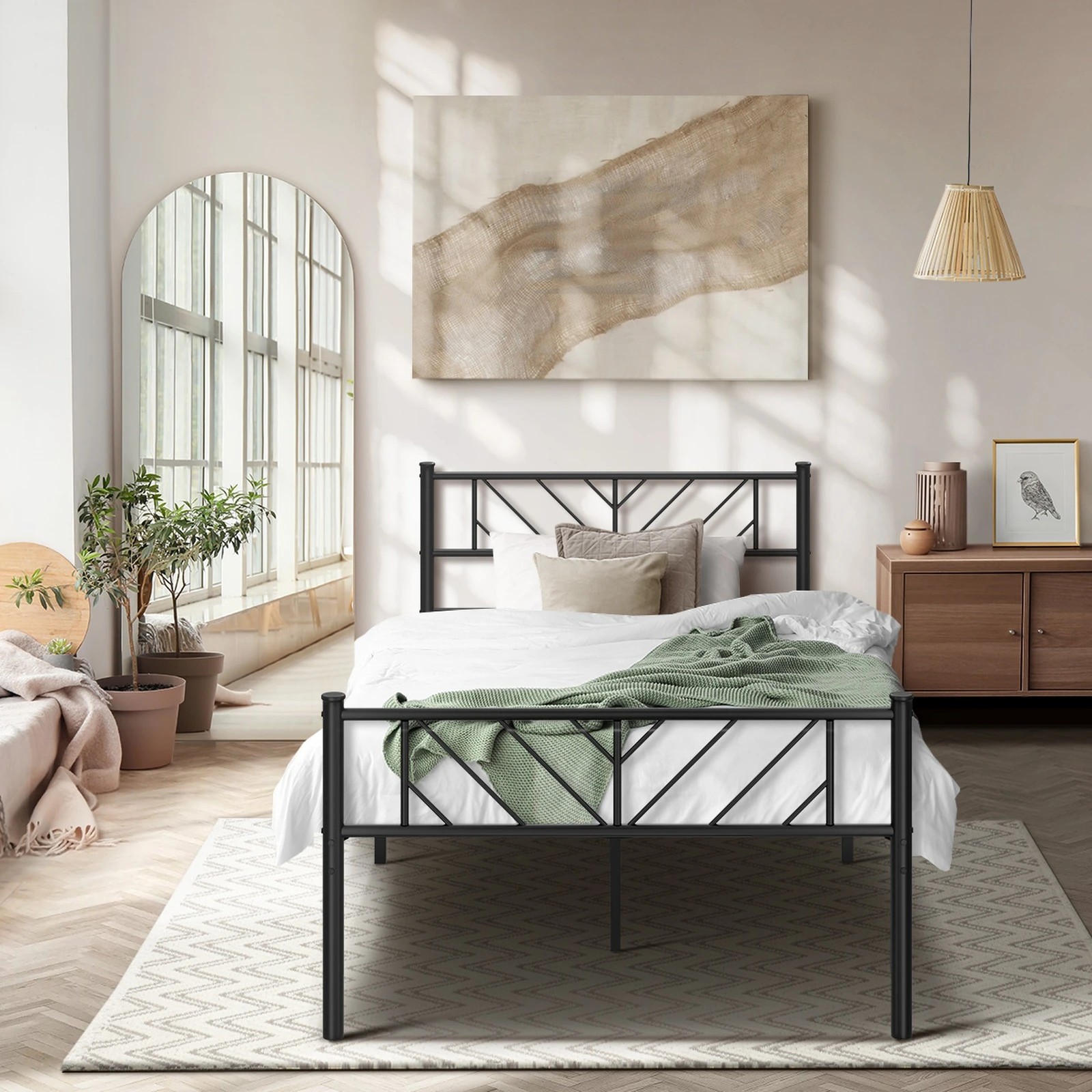 3 Oikiture Metal Bed Frame King Single Bed Base Platform Sis
 - Black, 3 of 9