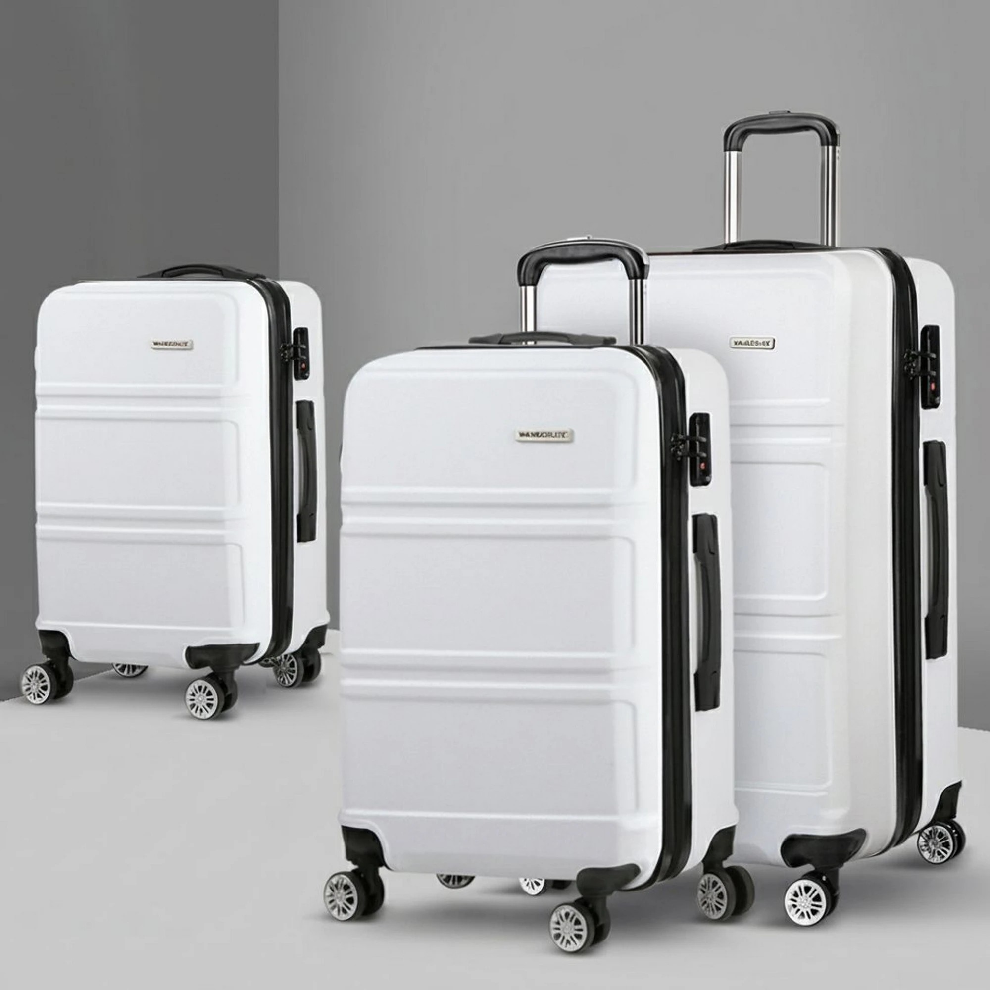2 Wanderlite 3pc Luggage Trolley Set Suitcase Travel TSA Carry On Hard Case Lightweight - White, 2 of 8
