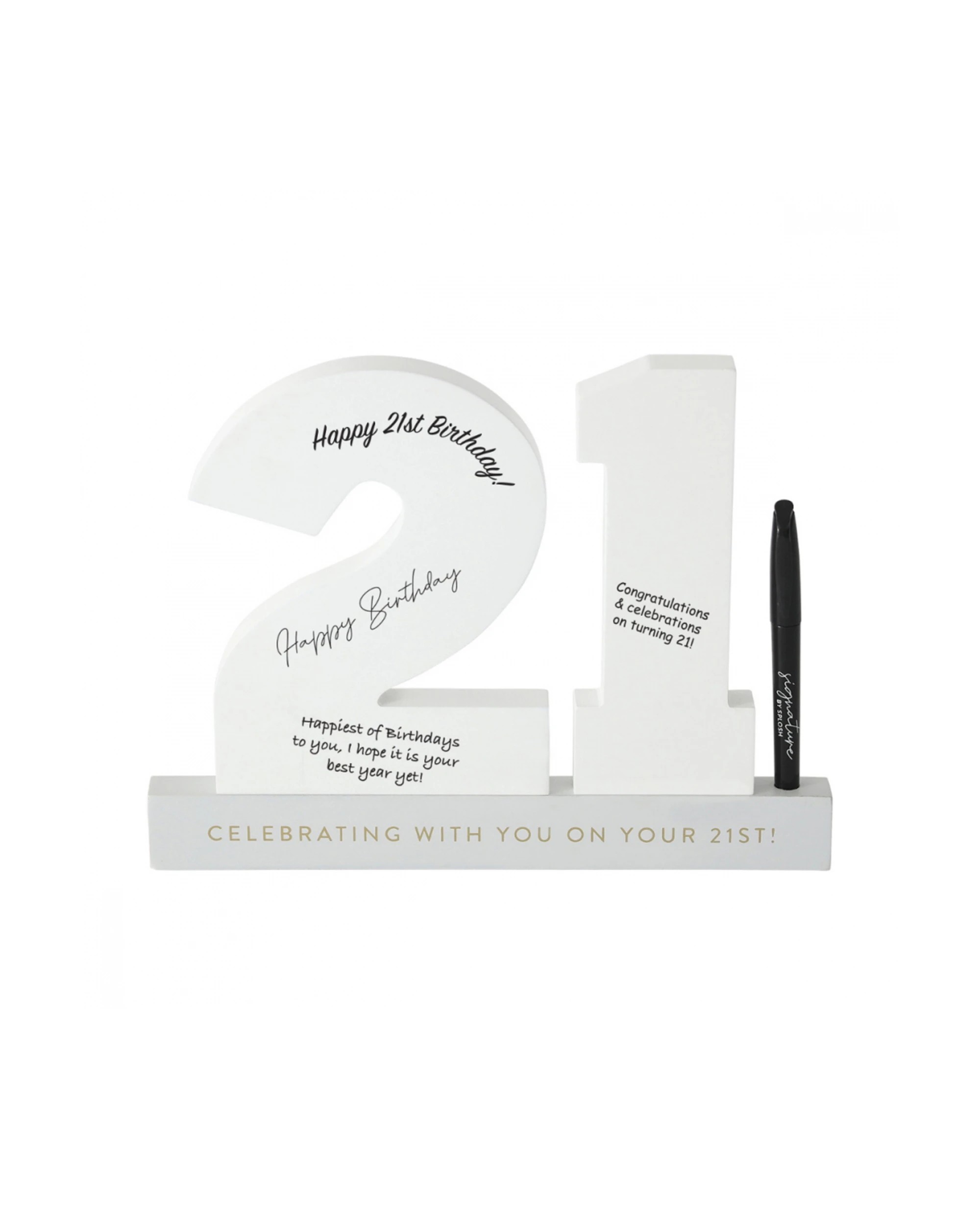 4 Splosh 21st Birthday Wooden Signature Number W/ Marker Keepsake 29x21cm White
 - White, 4 of 6