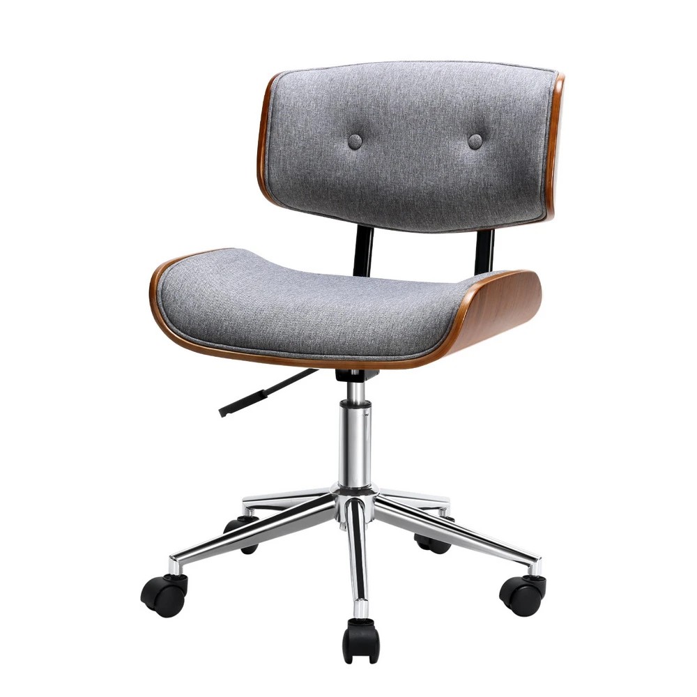 1 Artiss Wooden Office Chair Fabric Seat - Grey, 1 of 6