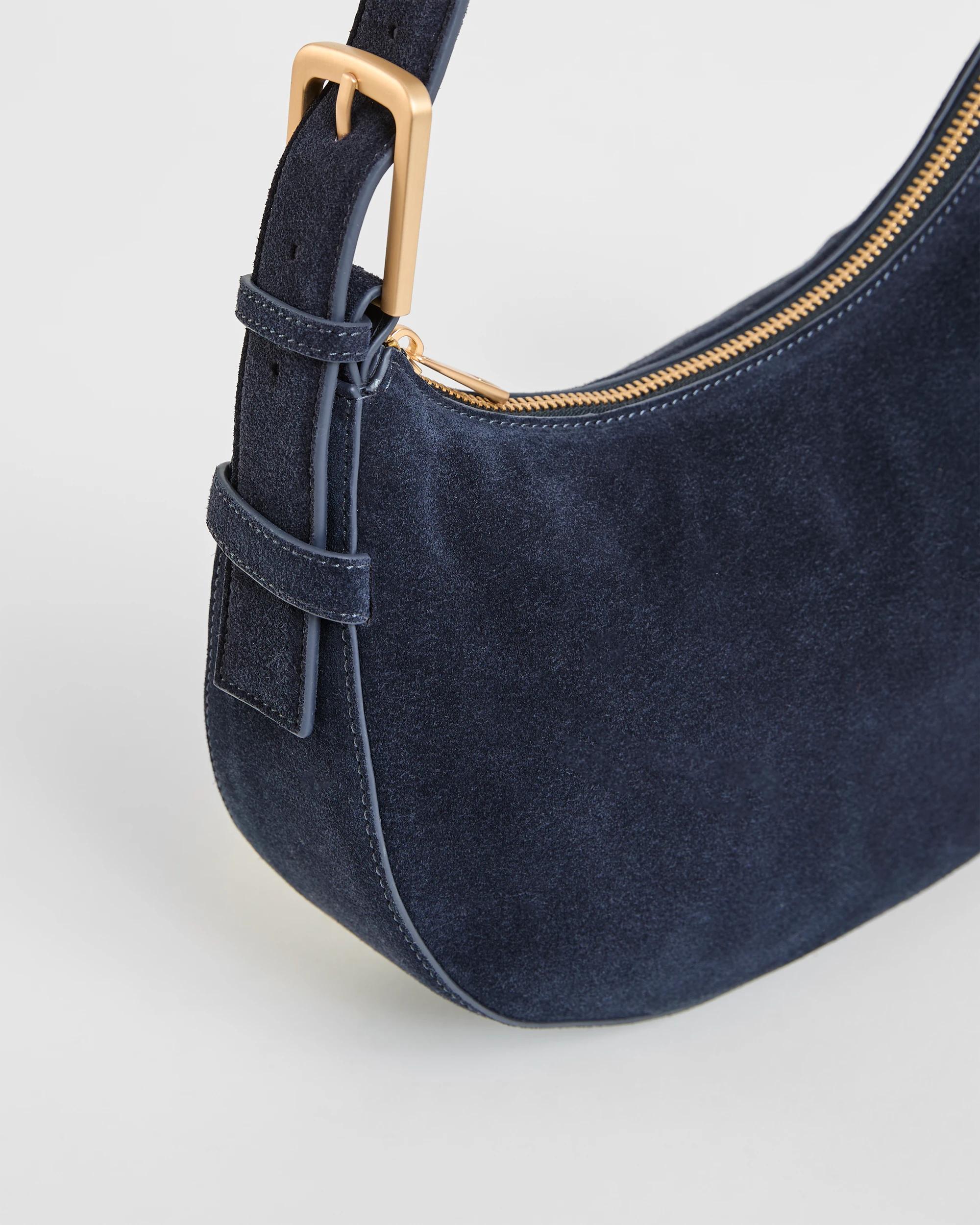 2 Target Accessories Premium Suede Leather Halfmoon Shoulder Bag NAVY, 2 of 2