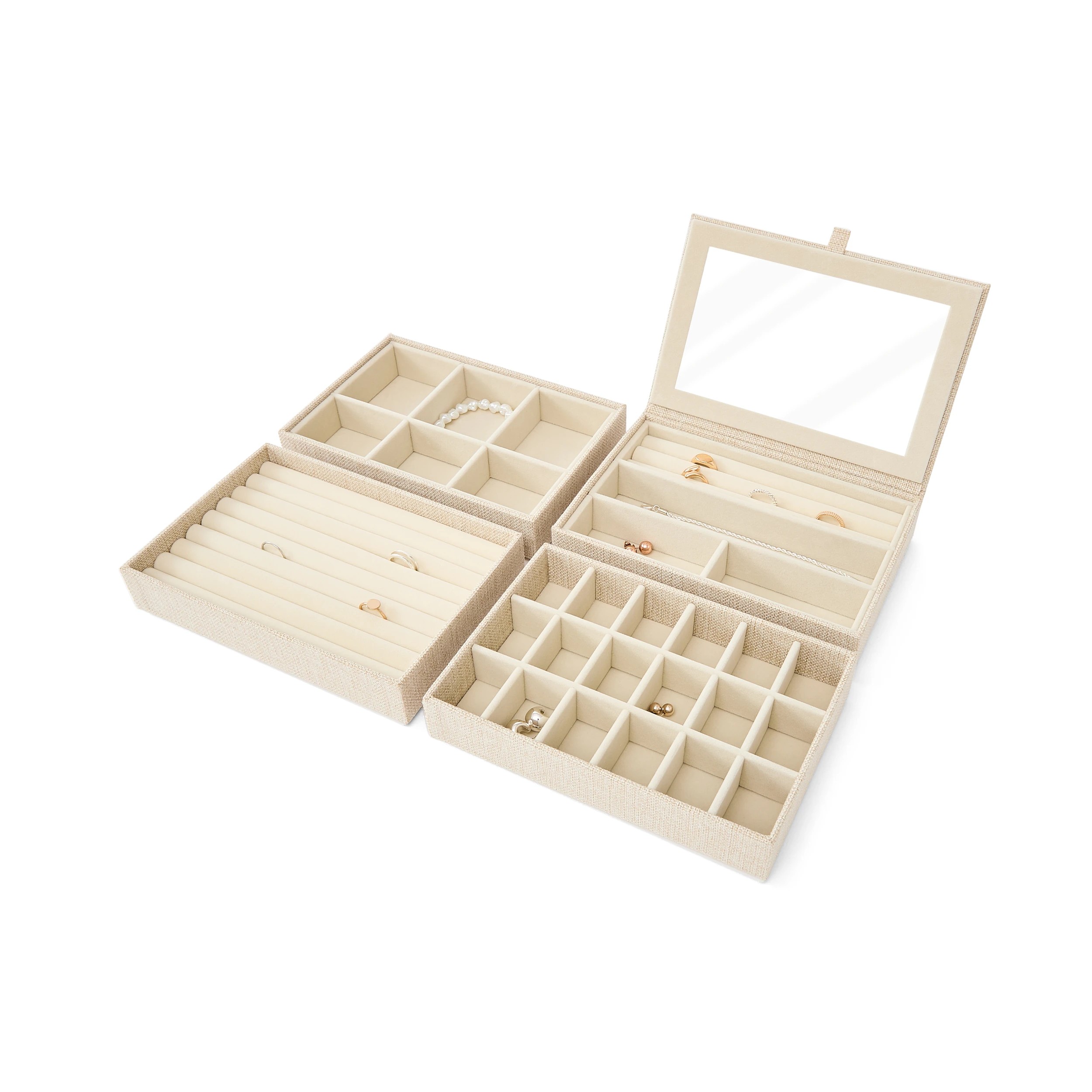 4 4 Pack Modular Linen Look Stacking Tray, 4 of 8
