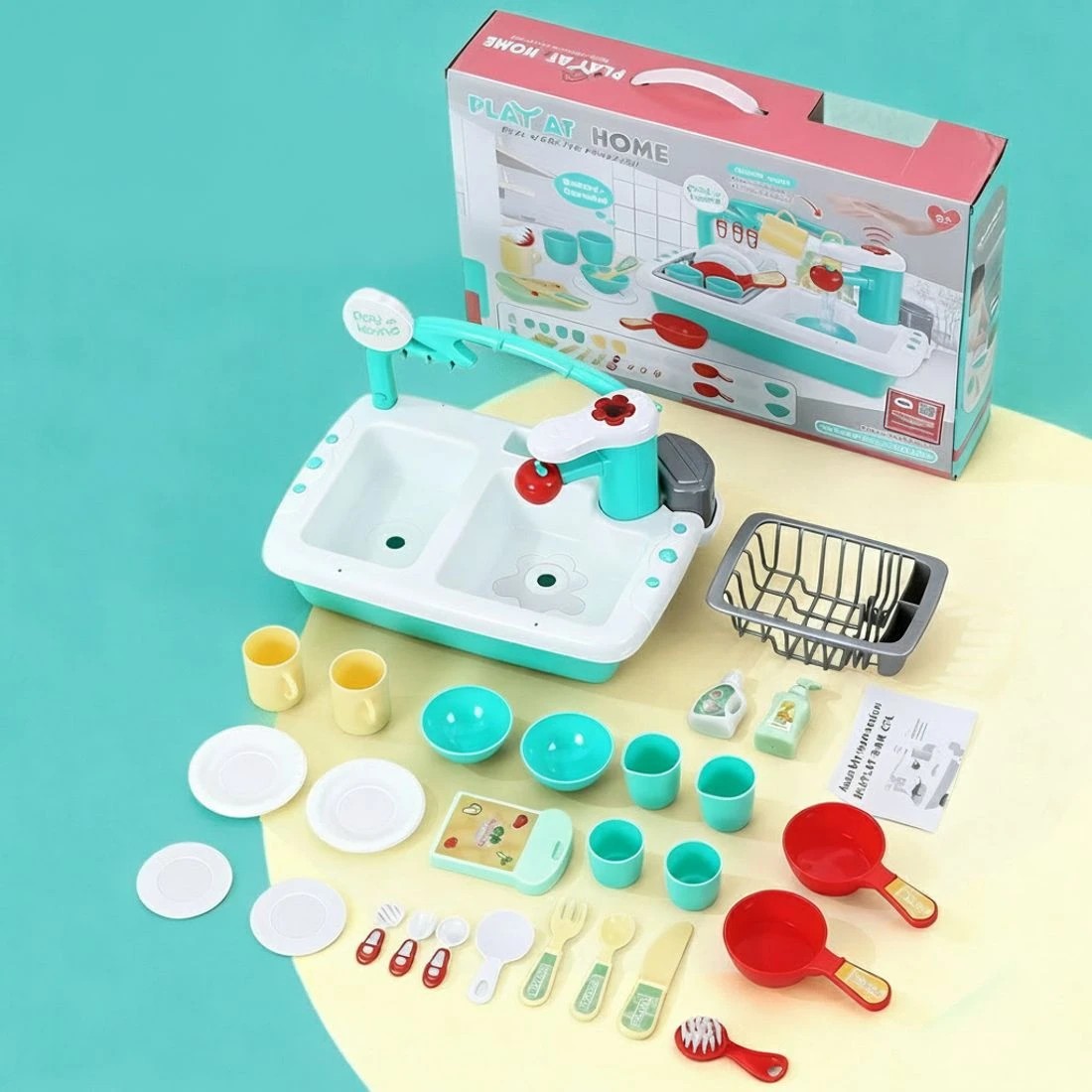 8 Keezi Kids Kitchen Play Set Play Pretend Sink Dishwasher Toys Green - Multi, 8 of 8