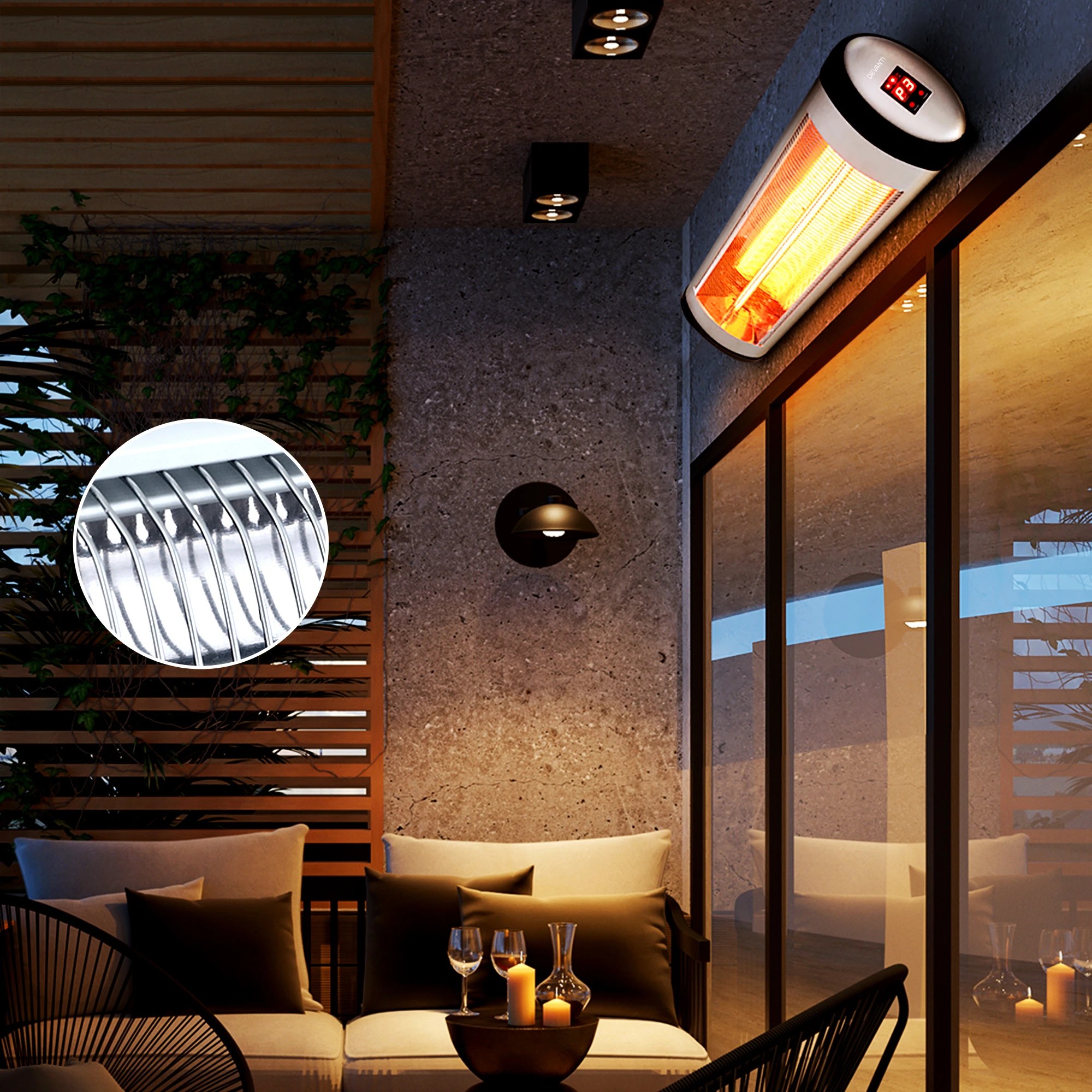 5 Devanti 2PCS Electric Radiant Strip Heater Indoor Outdoor Patio Remote Control 1500W - Silver, 5 of 7
