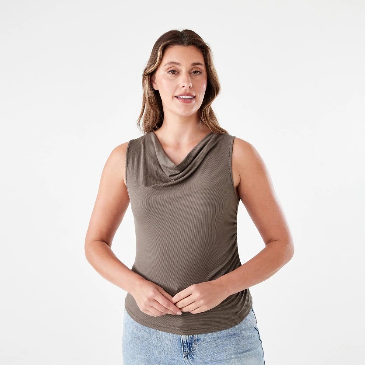 2 Sleeveless Drape Cowl Neck Top DEEP TAUPE, 2 of 7