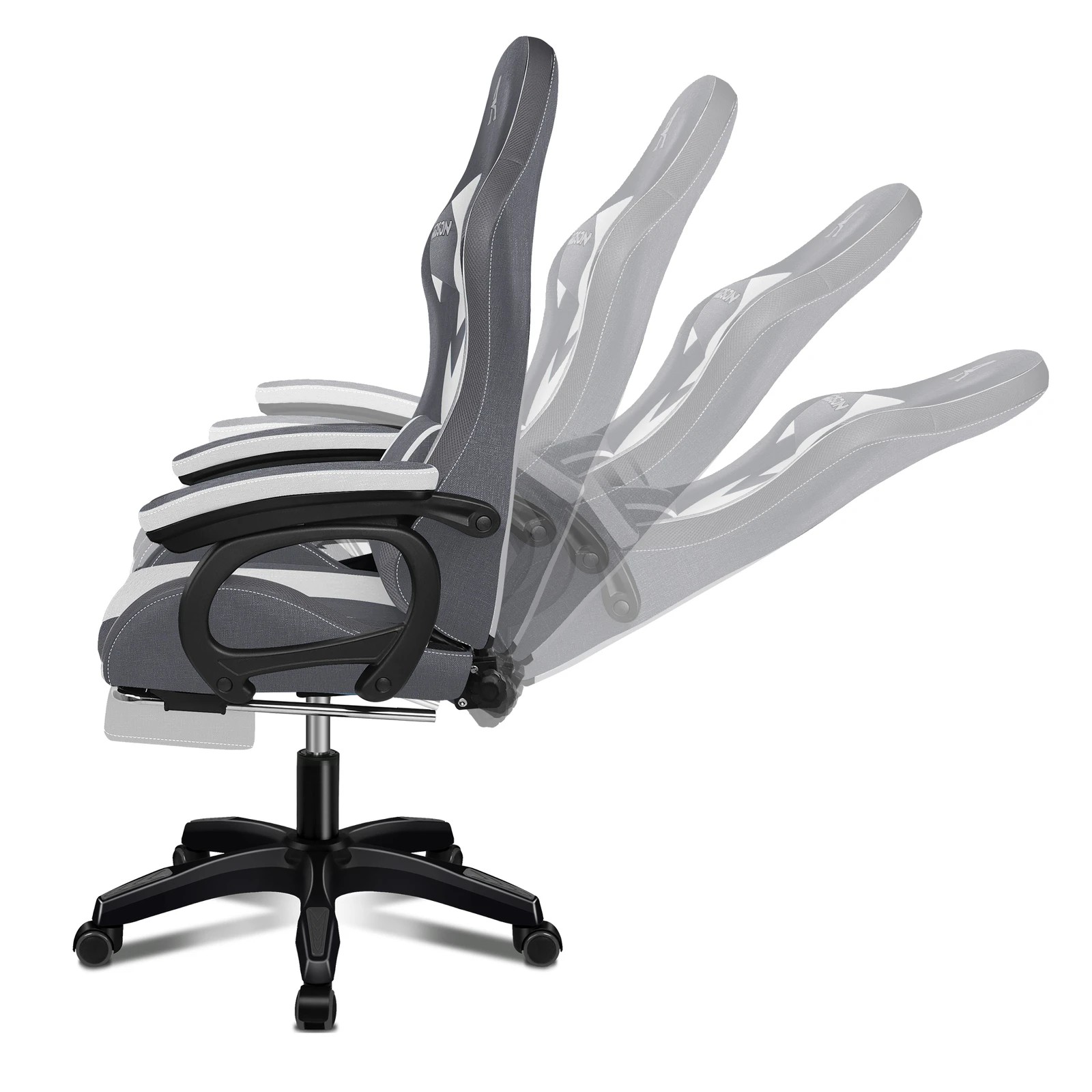 6 Alfordson Gaming Chair Office 12 RGB LED Massage Computer Fabric Seat - Grey, 6 of 10