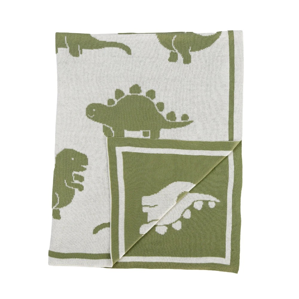 1 Living Textiles Dinosaur Knitted Baby Pram Blanket 75 x 100 cm – Green, 1 of 4