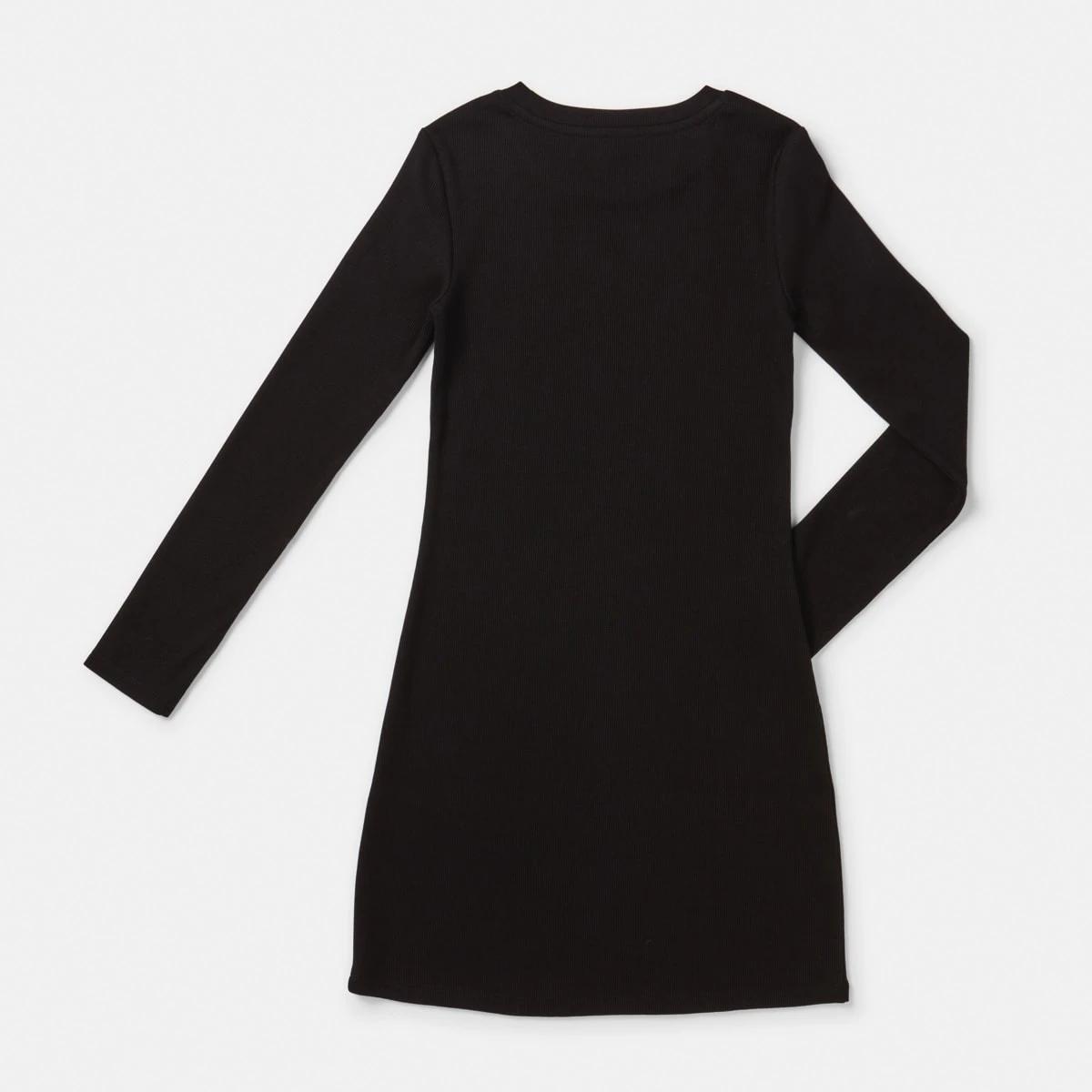 6 Long Sleeve Ribbed Knit Dress Black, 6 of 6