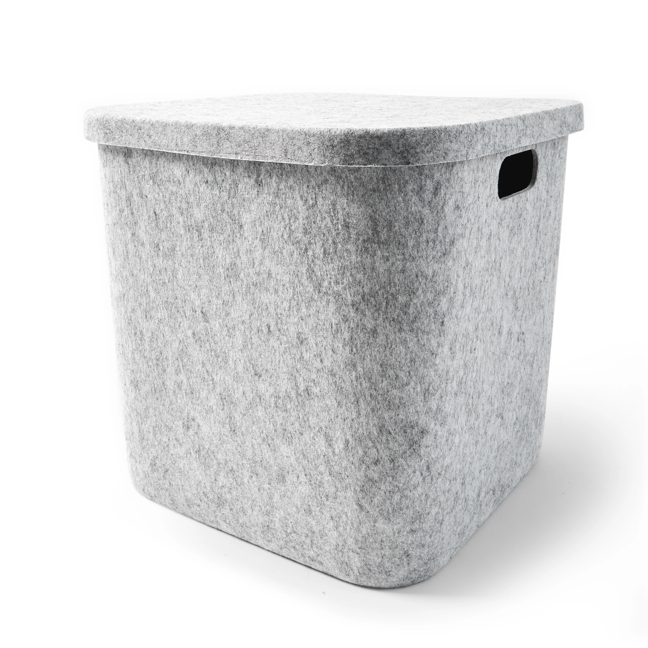3 Square Felt Basket with Lid - Grey, 3 of 8