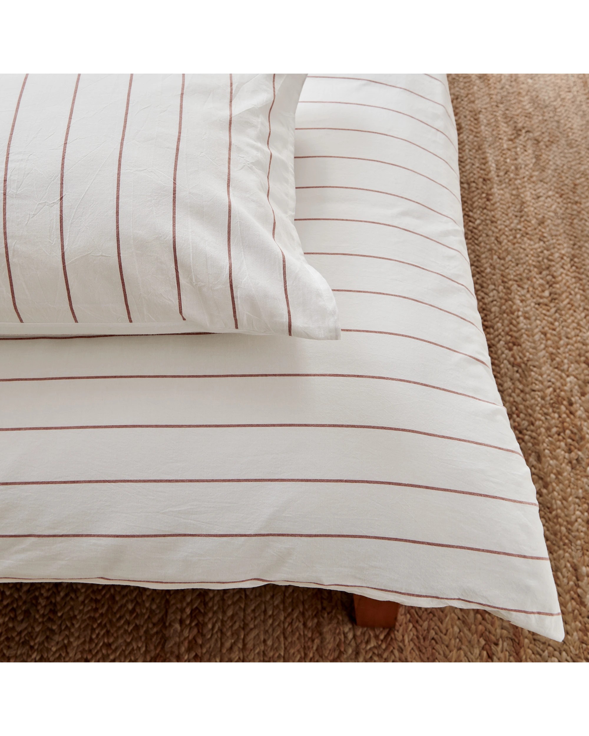 4 Dreamaker Rumi Stripe Washed Cotton Reversible Quilt Cover Set - Double Bed - White with Rust, 4 of 6