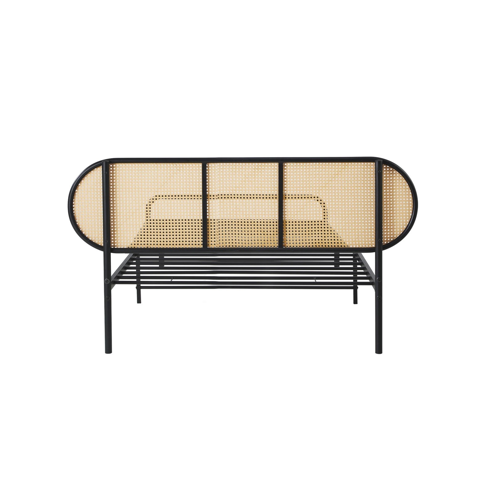 8 Oikiture Bed Frame Single Size Metal Base Platform With Rattan Headboard
 - Black, 8 of 9