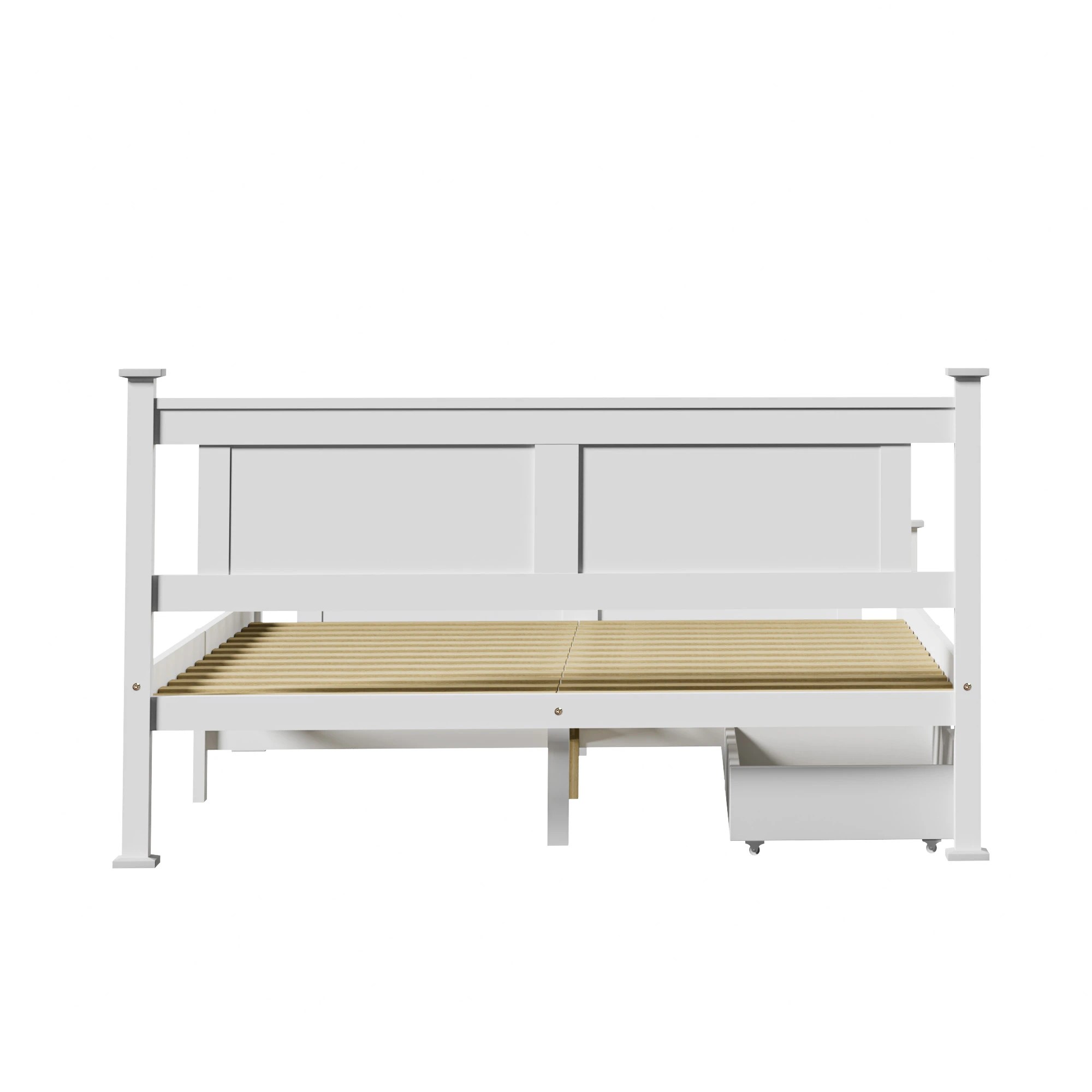 7 Oikiture Solid Pine Wood Bed Frame with 2 Trundle Drawers Queen - White, 7 of 7