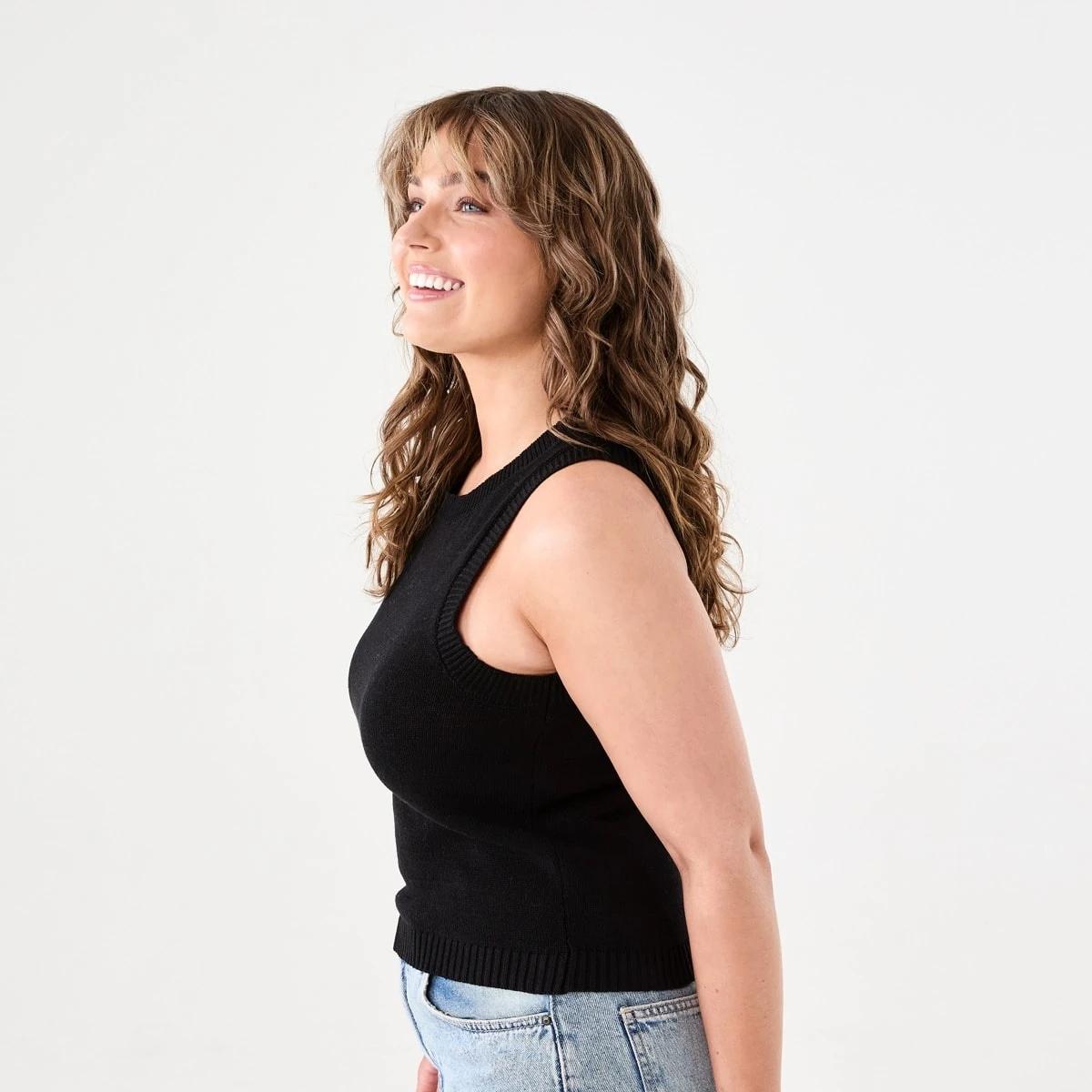 2 Sleeveless Cotton Blend Knit Top BLACK, 2 of 5