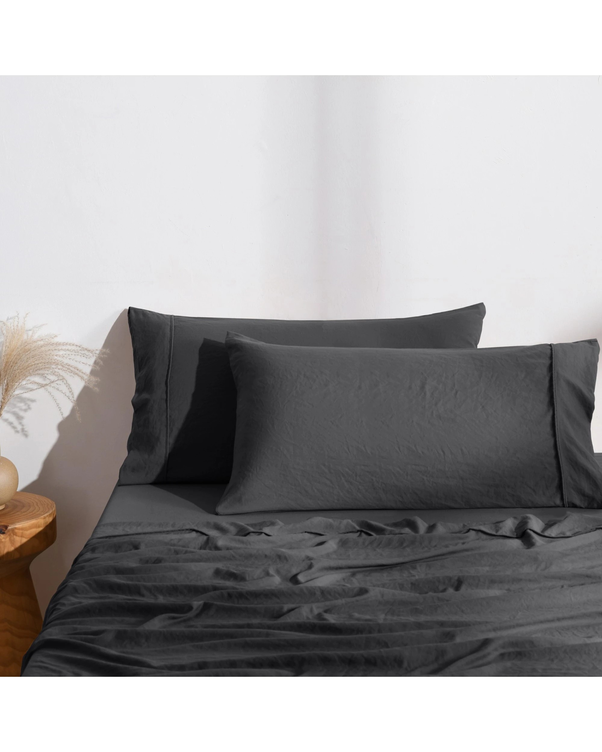 1 Dreamaker Superfine Washed Microfibre King Pillowcase Twin Pack - Black, 1 of 5