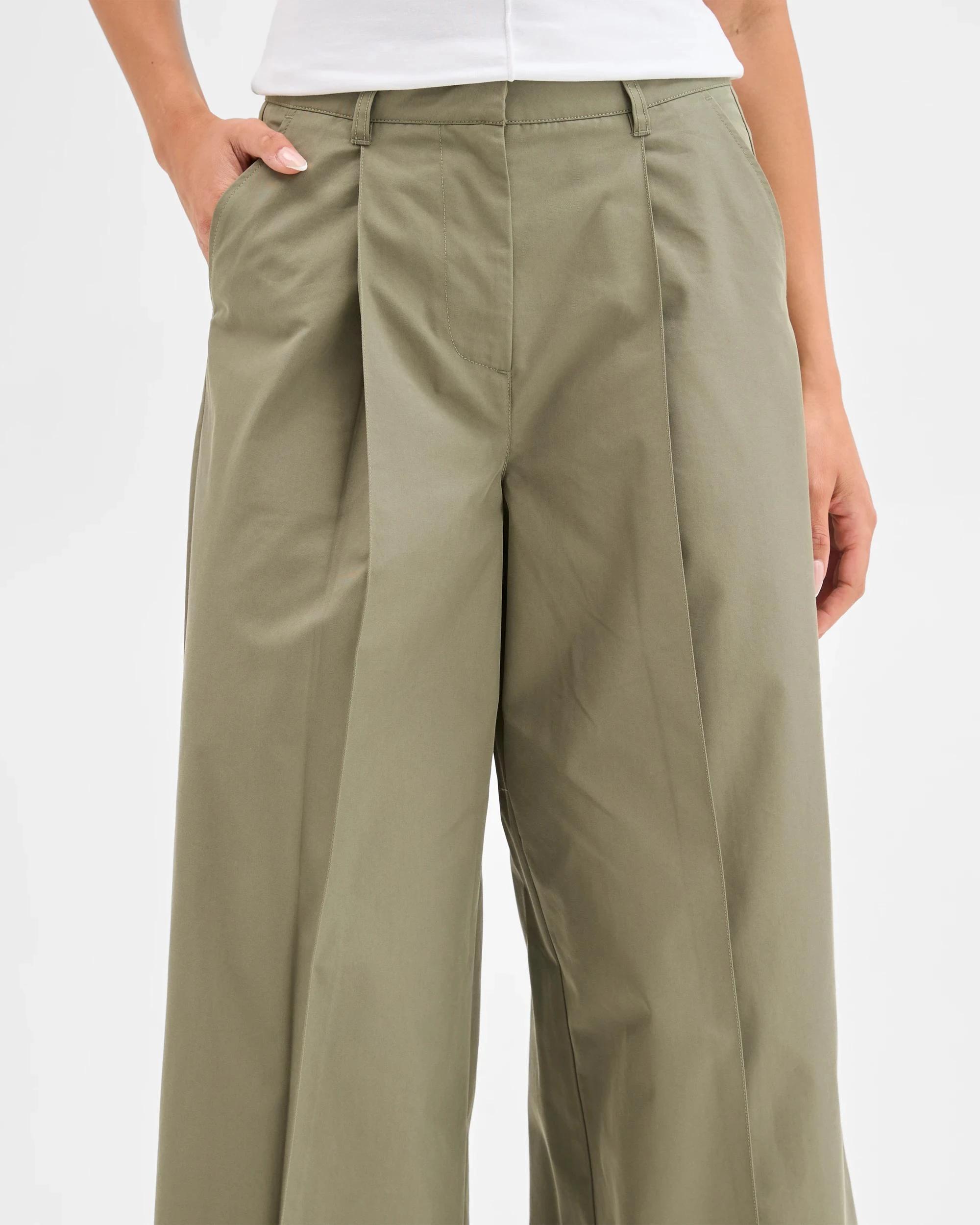 4 Lily Loves Australian Cotton Blend Pleated Wide Leg Pants SMOKEY OLIVE, 4 of 7