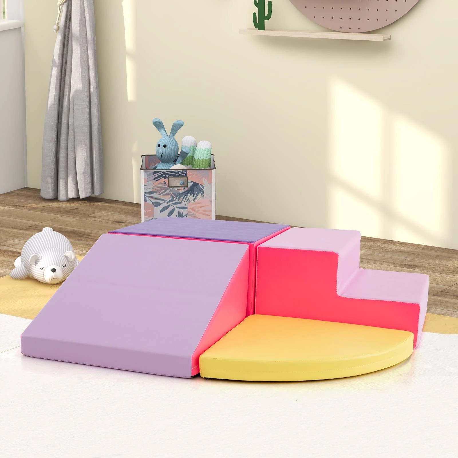 3 Costway 4PCS Soft Corner Climbing Sliding Blocks Play Set - Pink, 3 of 3