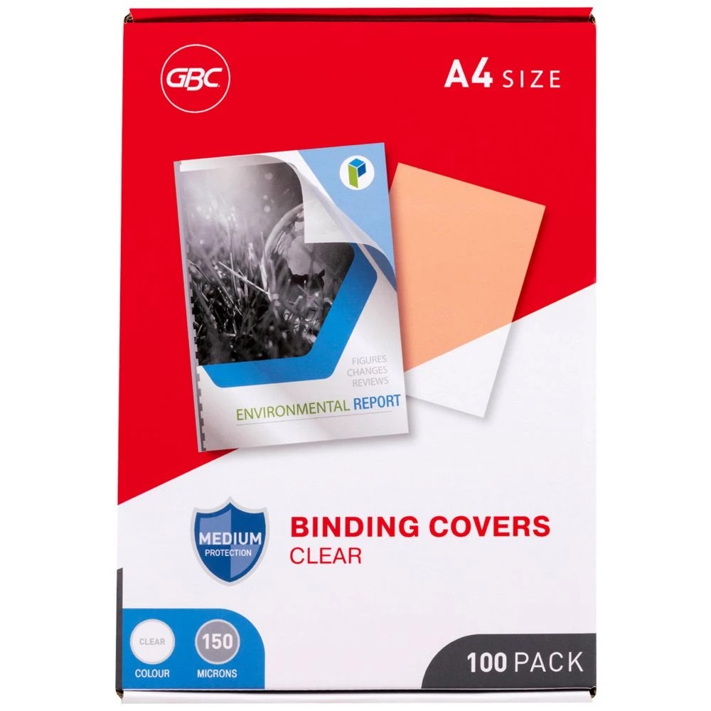 1 GBC A4 Binding Cover 150 Micron Clear 100 Pack, 1 of 3