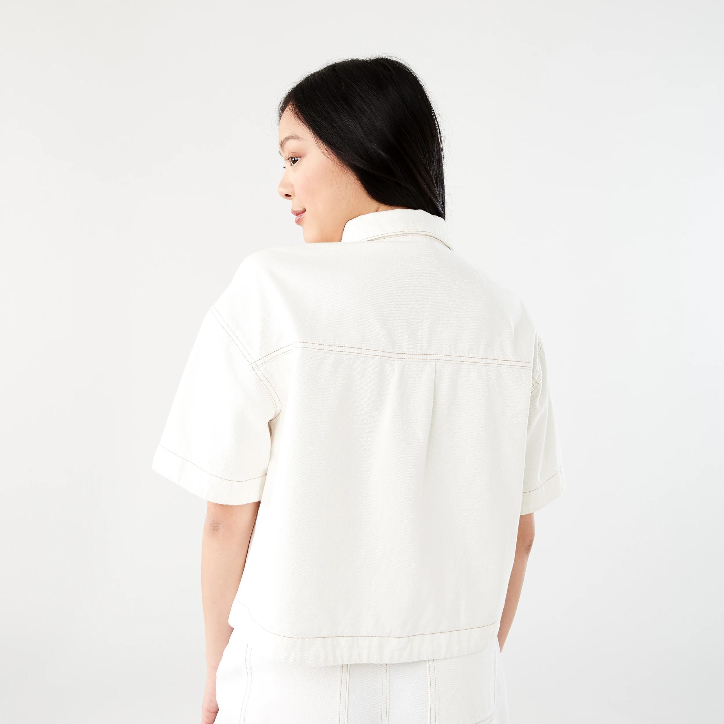 4 Short Sleeve Denim Cropped Shirt ECRU DENIM, 4 of 7