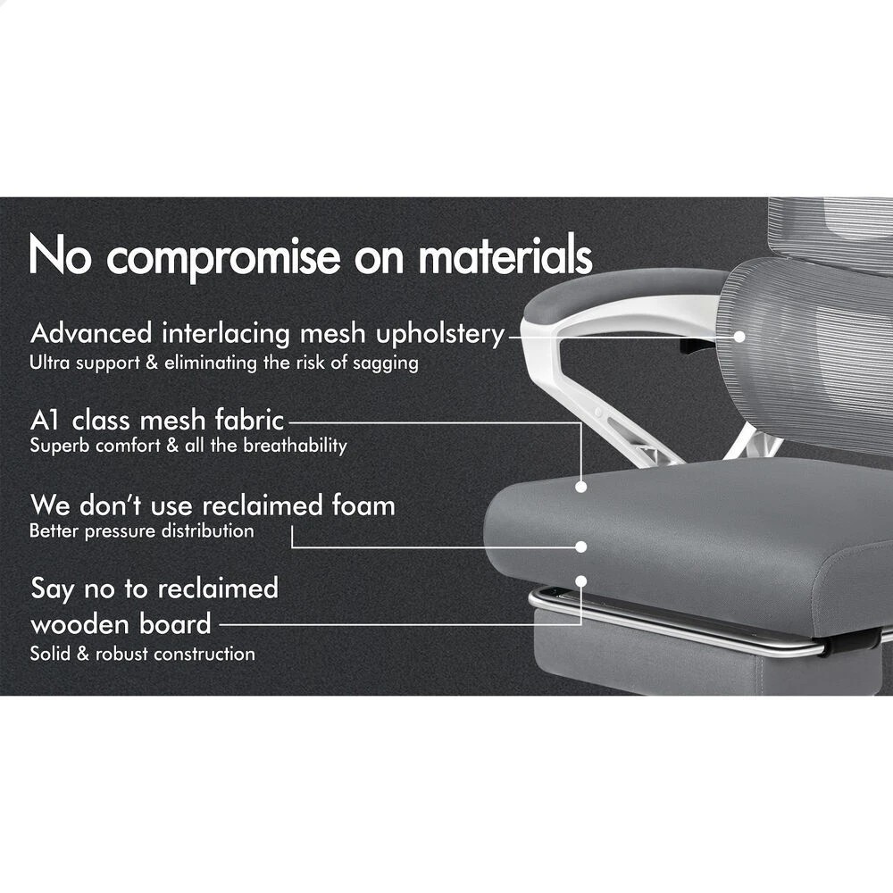10 Alfordson Mesh Office Chair Racing Ergonomic Executive Computer Recliner Work - White Grey, 10 of 10