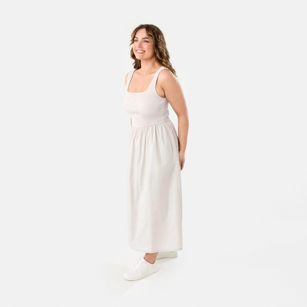 3 Sleeveless Shirred Knit Woven Midi Dress NATURAL BEIGE, 3 of 10