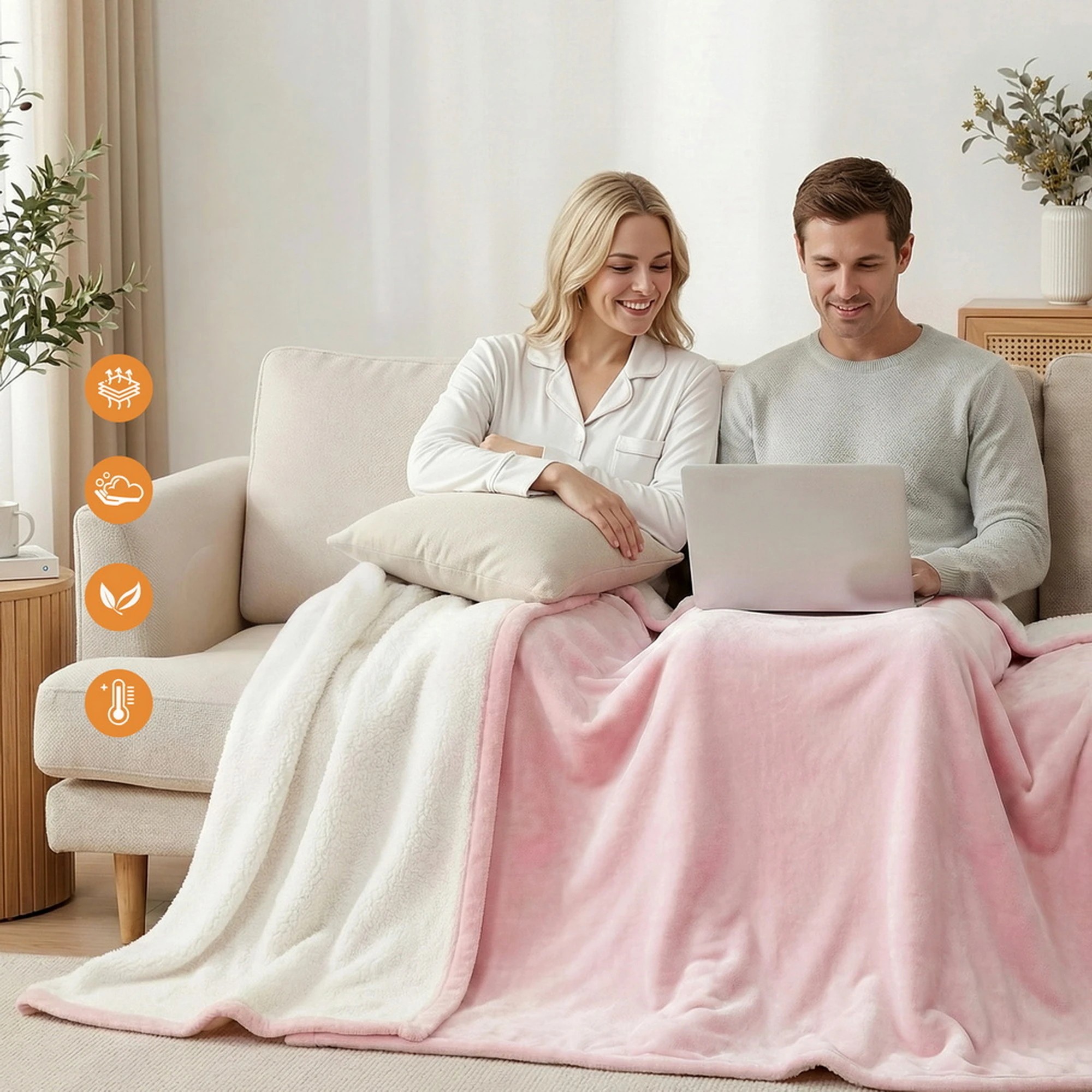 2 Giselle Electric Throw Rug Double Size 200x180cm Fleece Flannel Heated Blanket - Double Bed - Pink, 2 of 9
