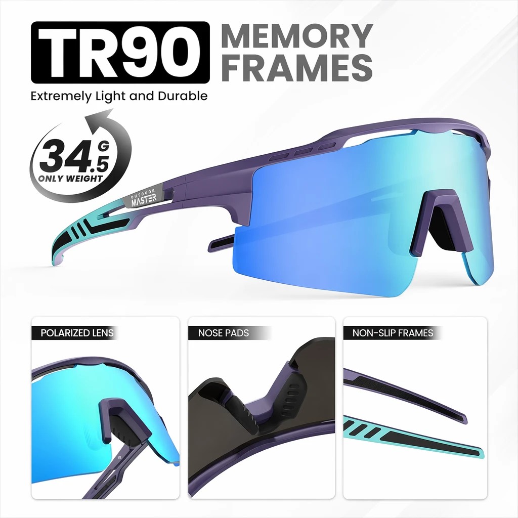 3 OutdoorMaster Hawk II Polarised Sports Sunglasses TR90 UV400 Cycling Glasses Blue - Blue, 3 of 6