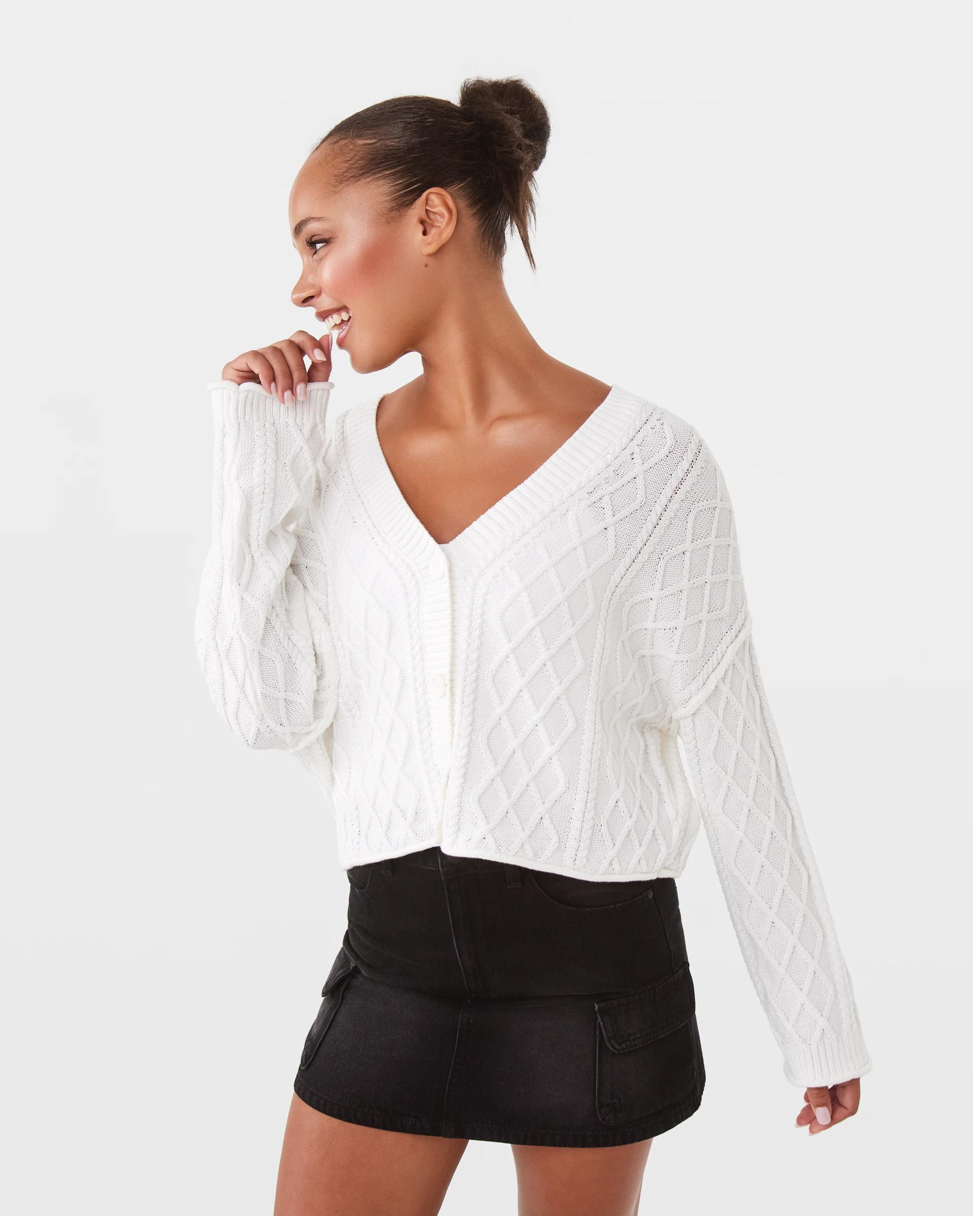 1 Oversized Cable Cardigan Snw White, 1 of 8