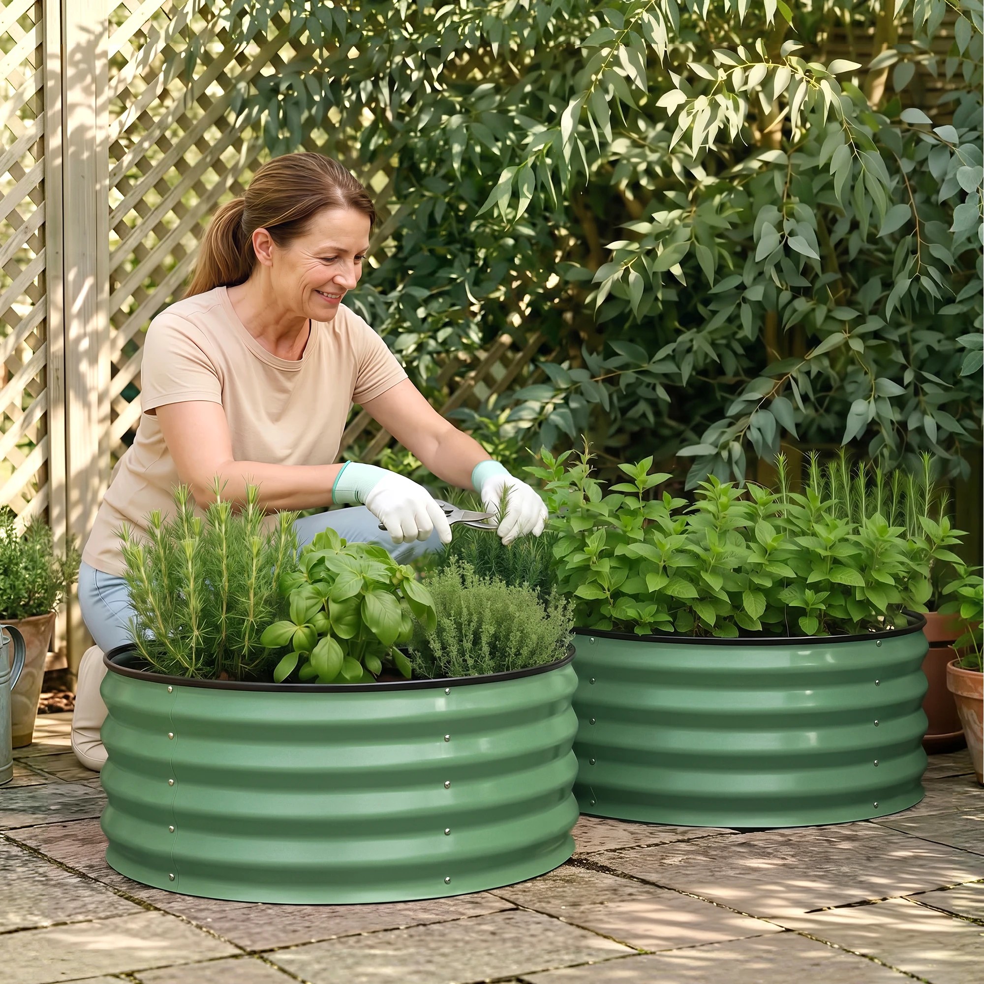 5 Green Fingers Fingers Round Raised Garden Bed 2 Pack Galvanised Planter Box Rust Resistant - Green, 5 of 10