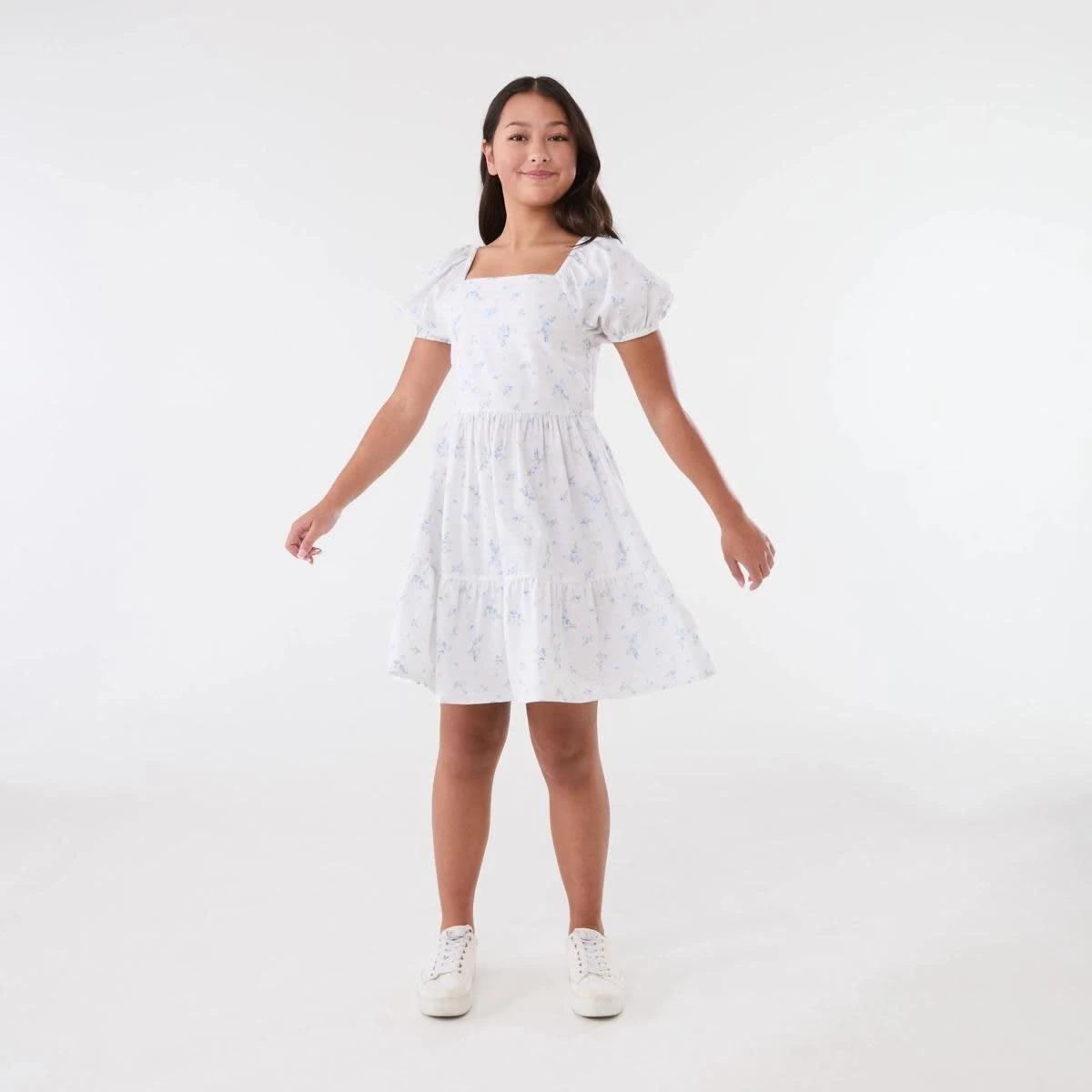 1 Puff Sleeve Dress BLUE FLORET WHITE, 1 of 5