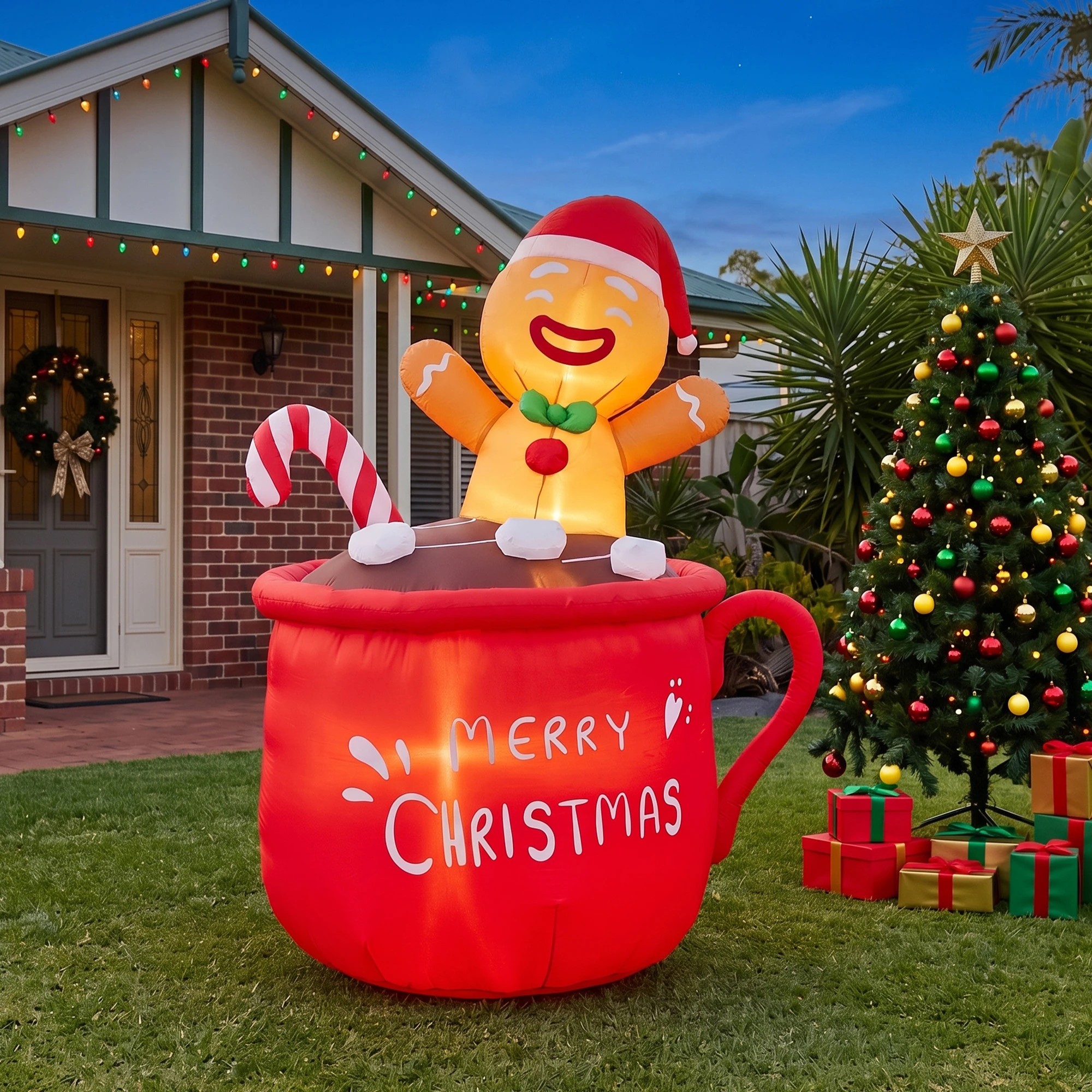 2 Jingle Jollys Christmas Inflatable Cup 1.8M Height LED Outdoor Decorations Illuminated - Red, 2 of 9